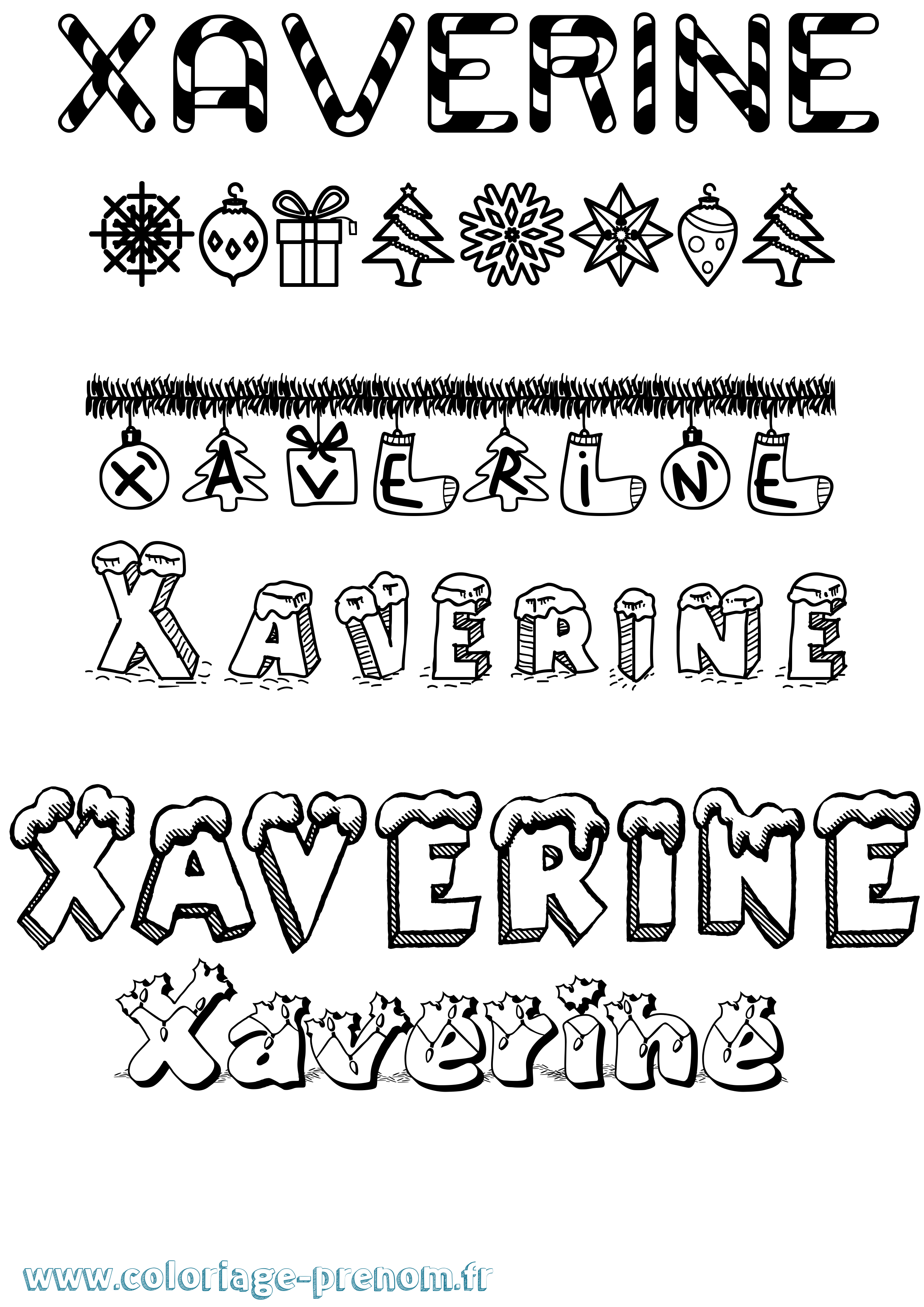 Coloriage Xaverine Noël Coloriage prénom Xaverine Noël