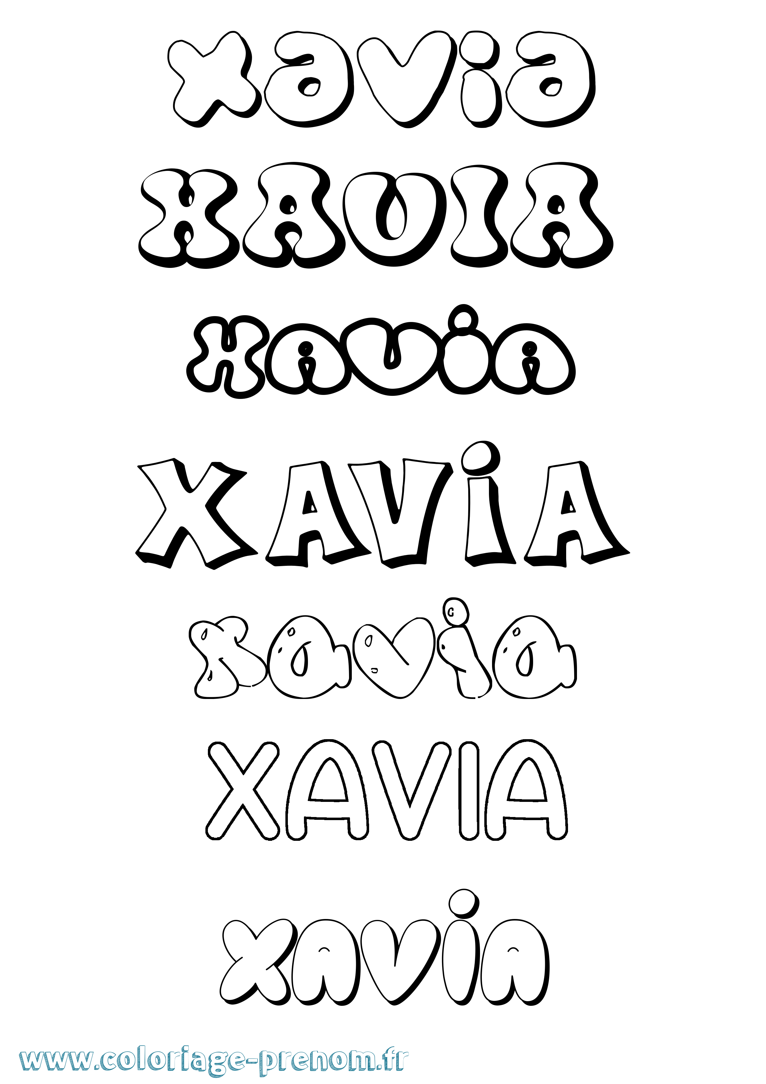 Coloriage prénom Xavia Bubble