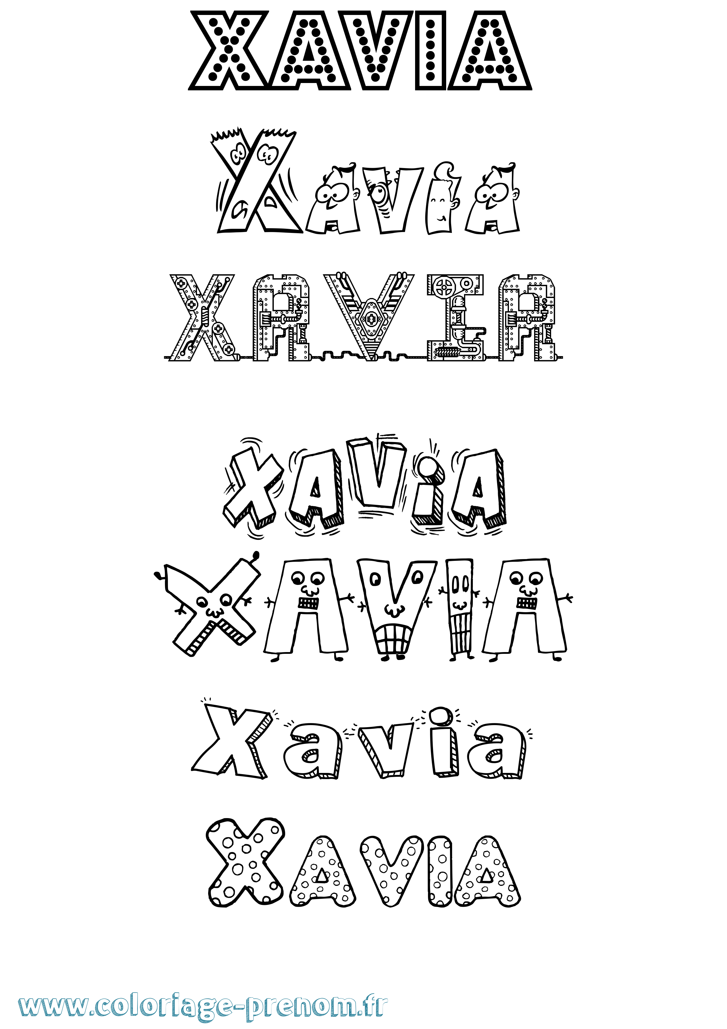 Coloriage prénom Xavia Fun