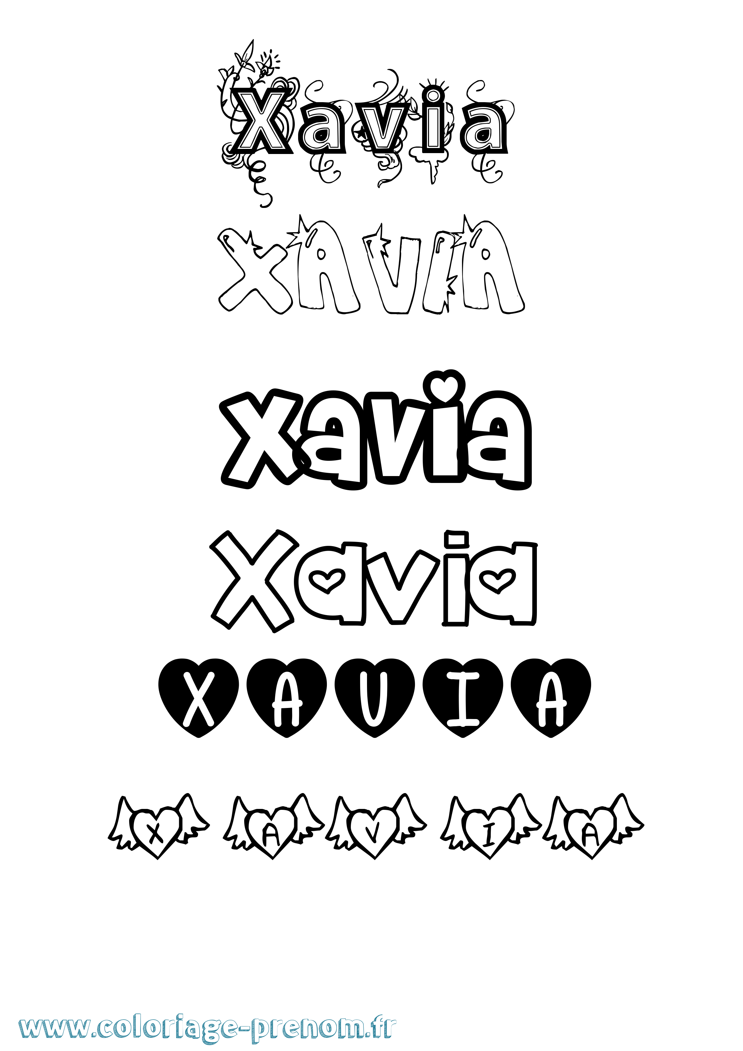 Coloriage prénom Xavia Girly