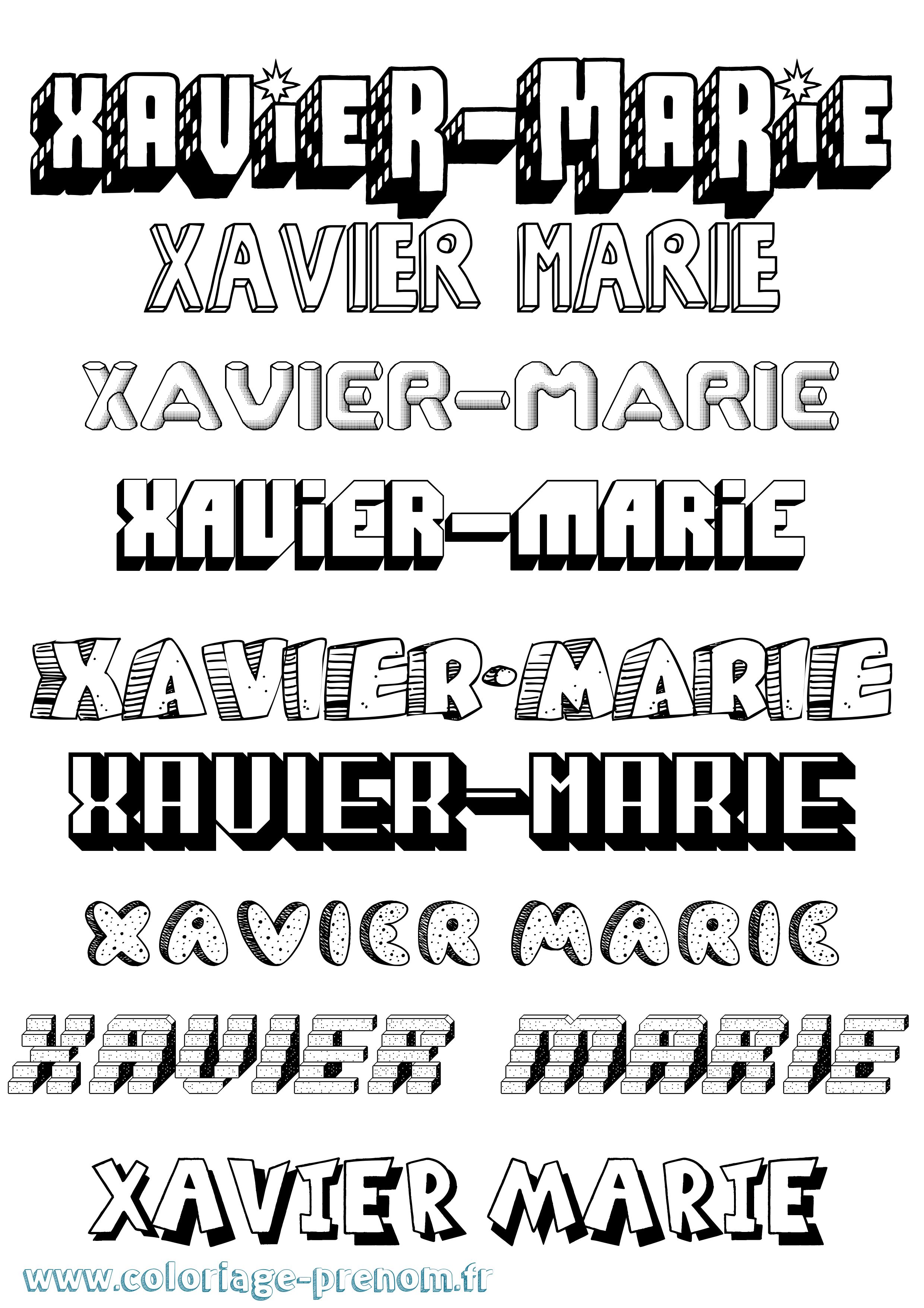 Coloriage Xavier-Marie Effet 3D Coloriage prénom Xavier-Marie Effet 3D