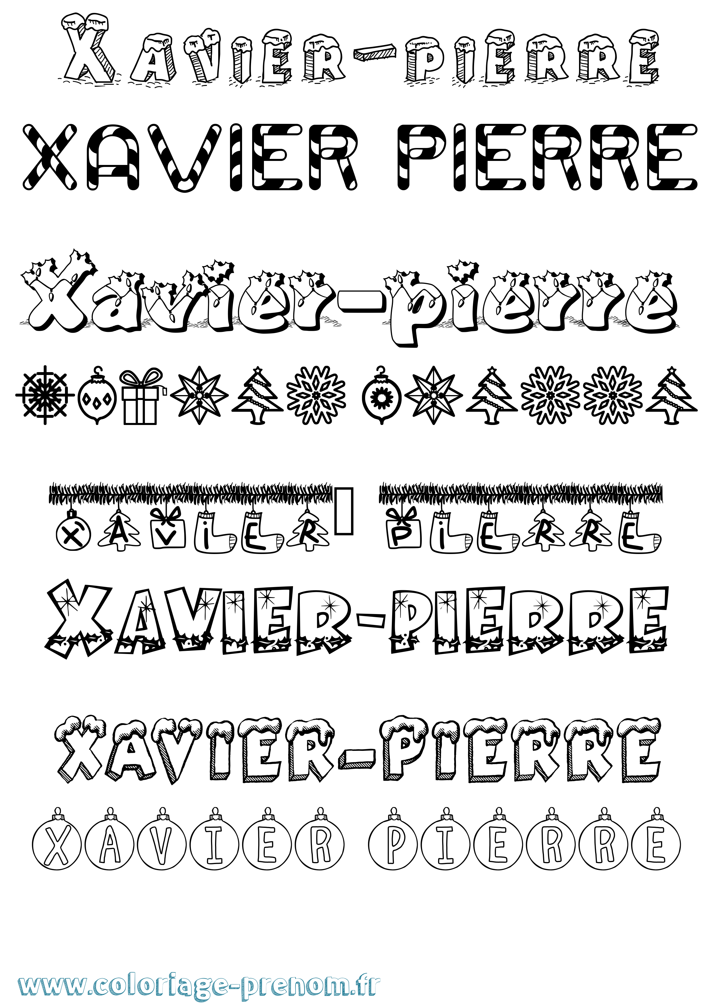 Coloriage Xavier-Pierre Noël Coloriage prénom Xavier-Pierre Noël