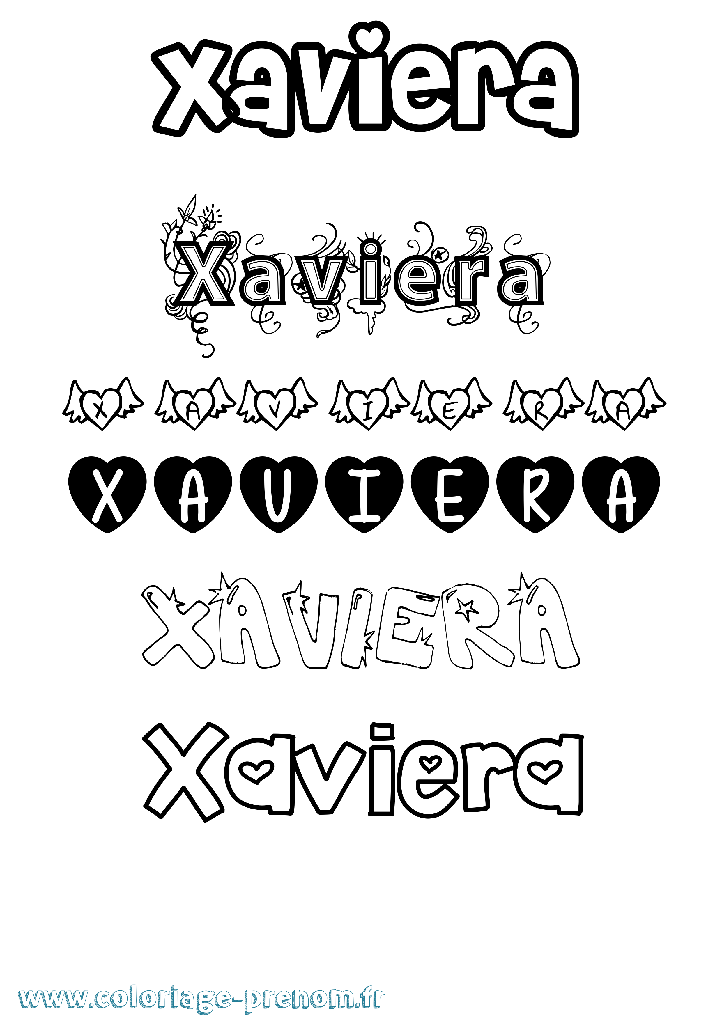 Coloriage prénom Xaviera Girly