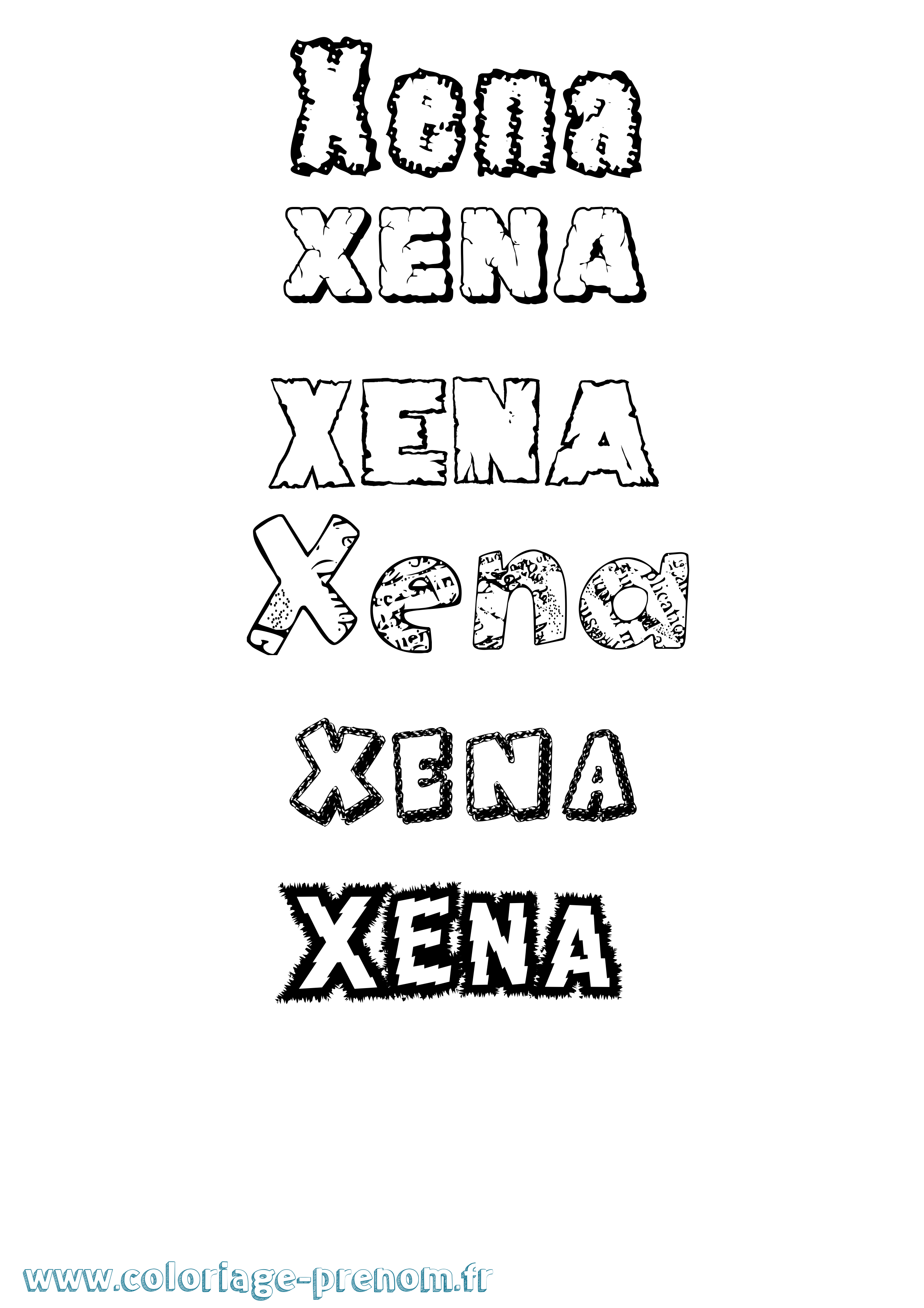 Coloriage Xena Destructuré Coloriage prénom Xena Destructuré