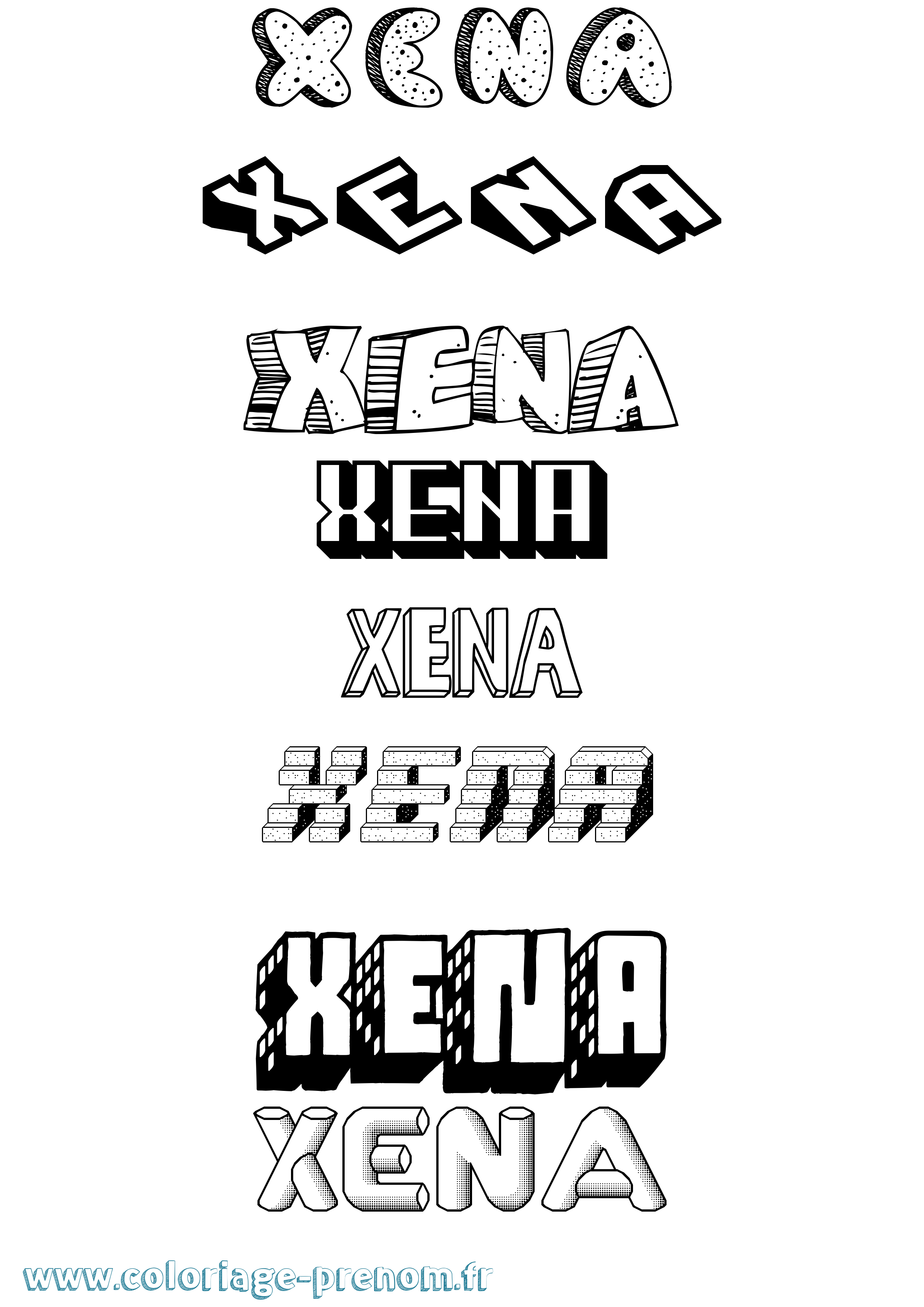 Coloriage Xena Effet 3D Coloriage prénom Xena Effet 3D