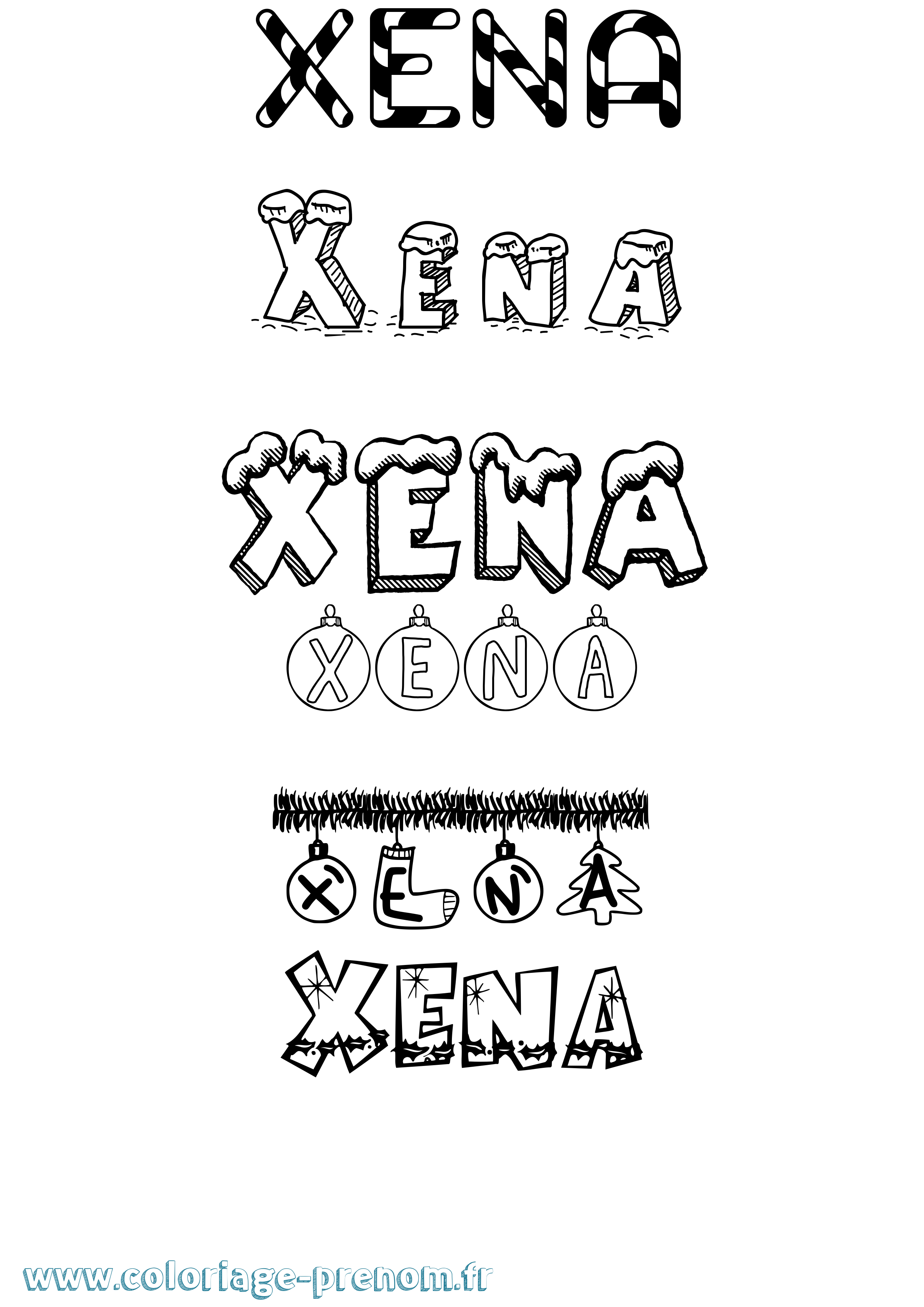 Coloriage Xena Noël Coloriage prénom Xena Noël