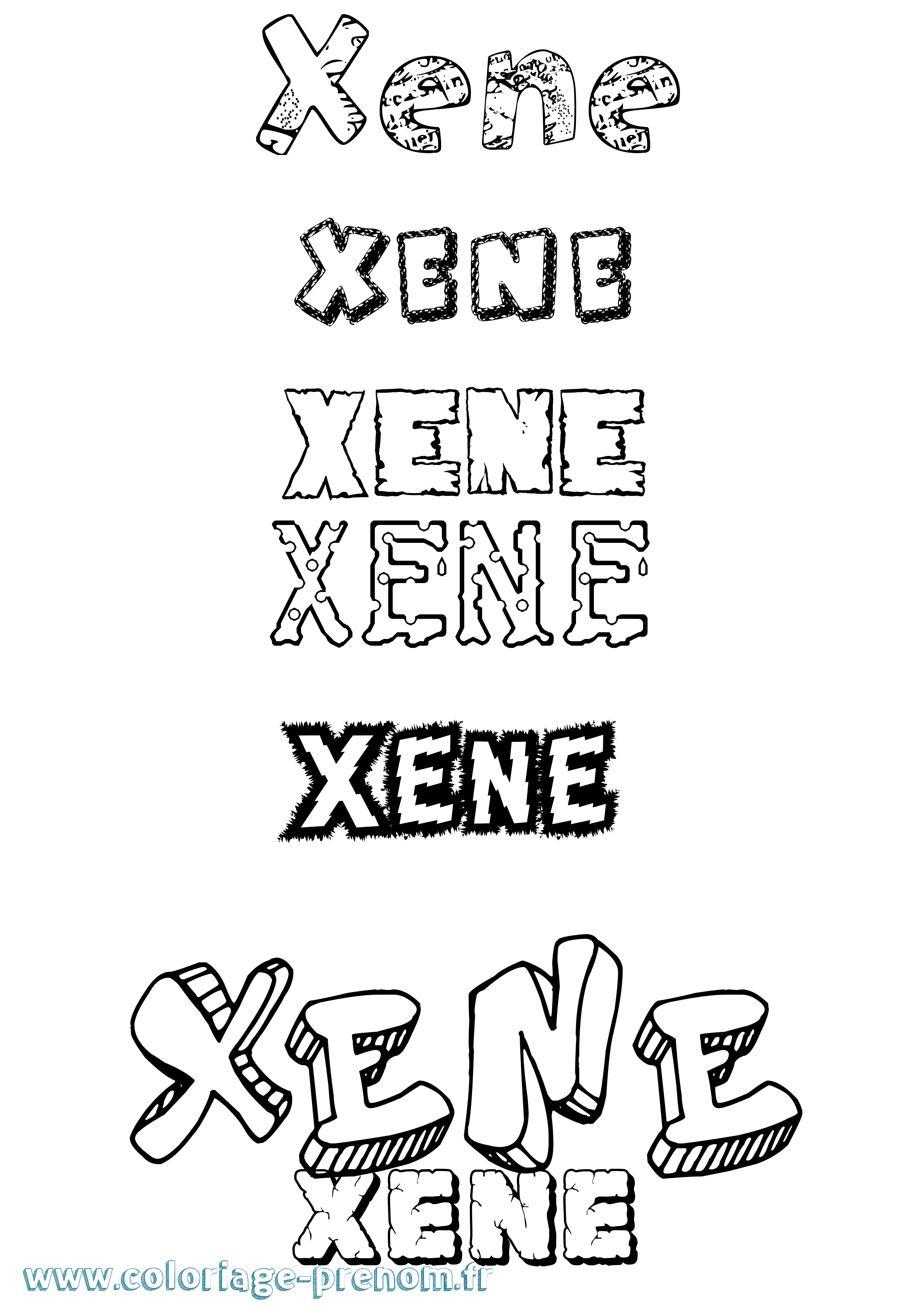 Coloriage prénom Xene Destructuré