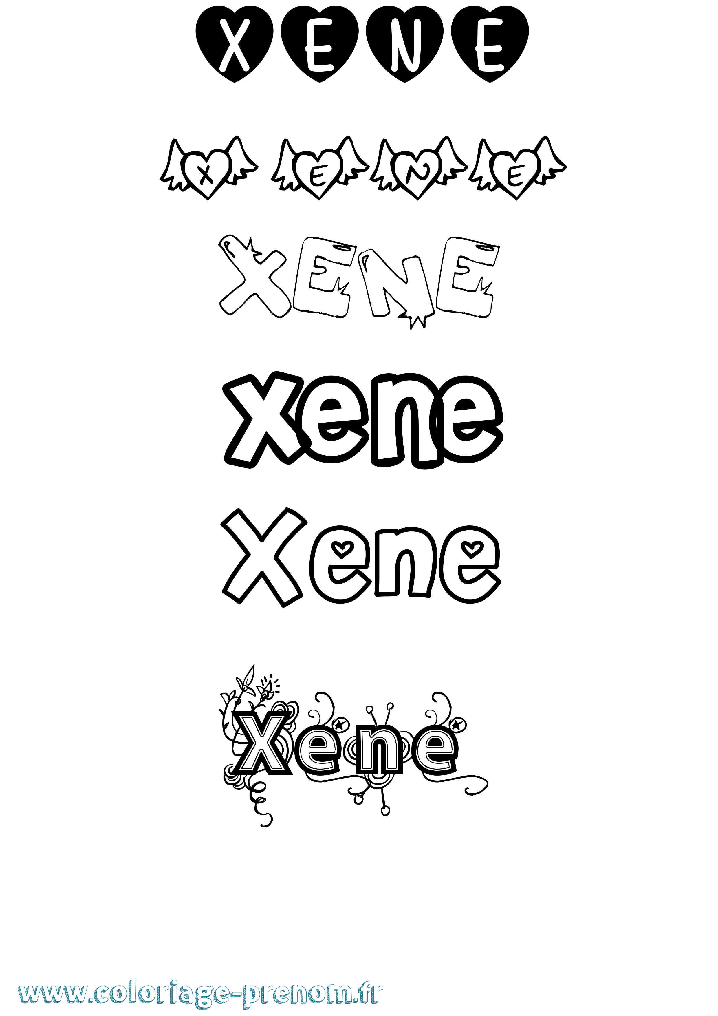 Coloriage prénom Xene Girly