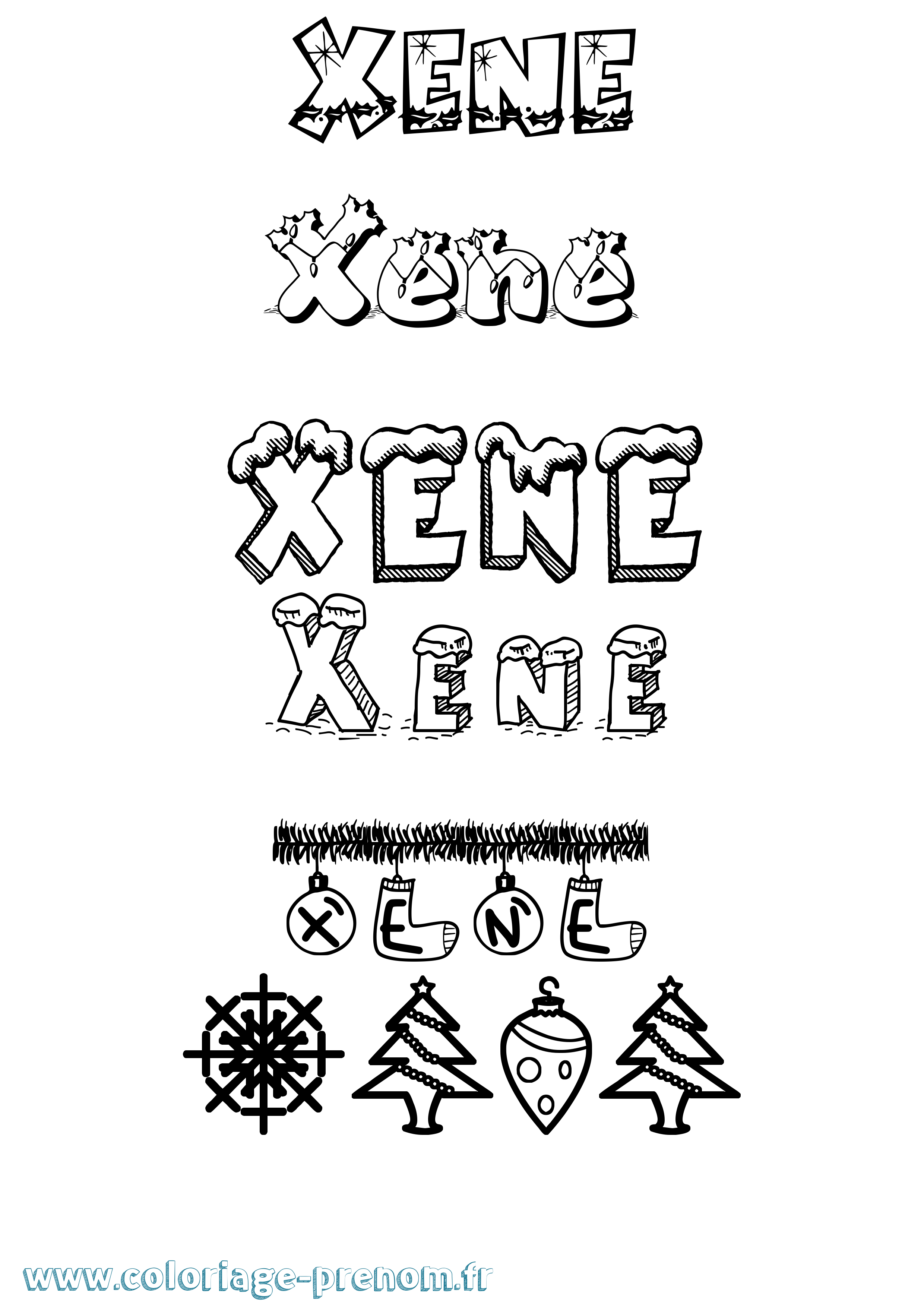 Coloriage prénom Xene Noël