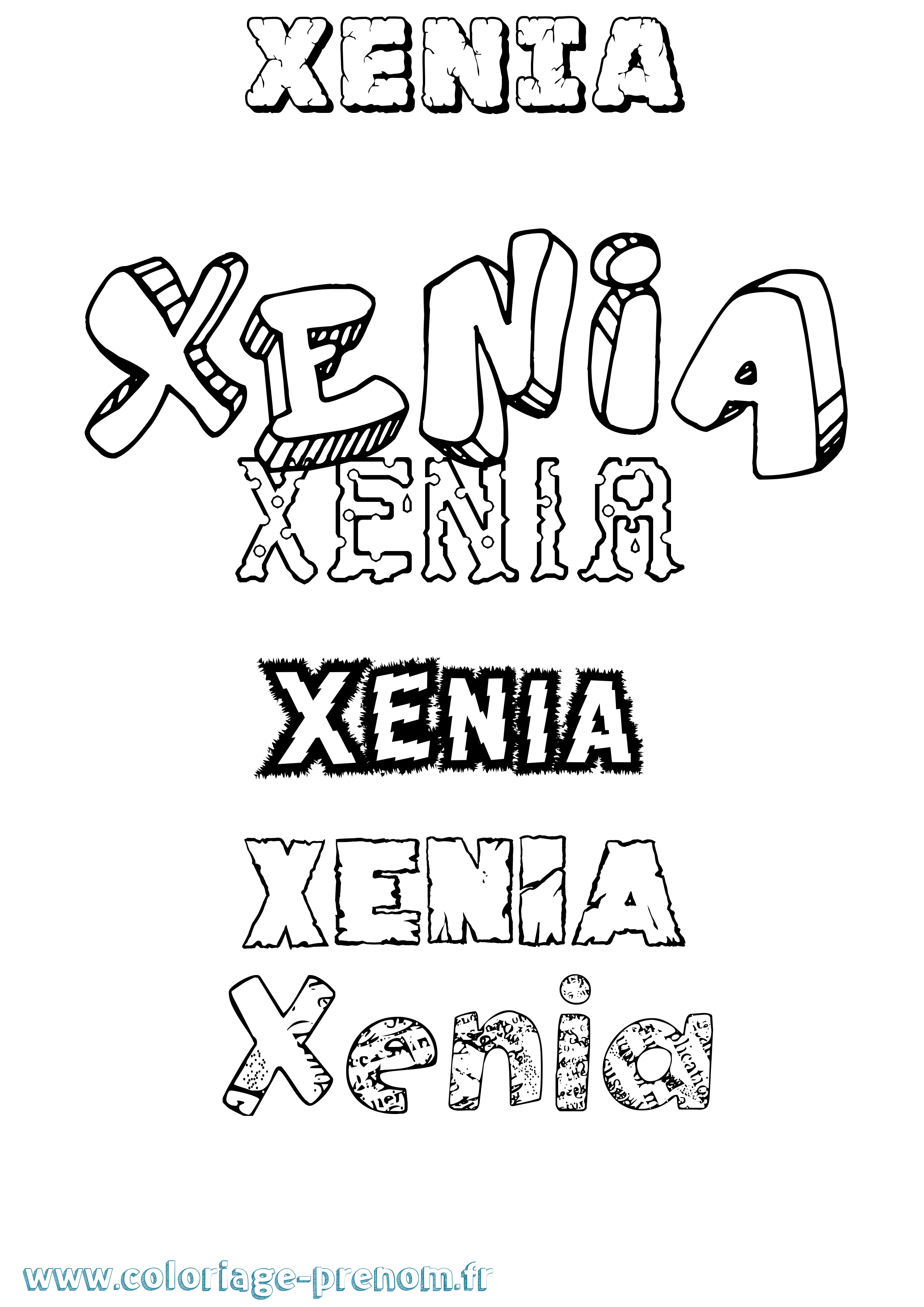 Coloriage prénom Xenia Destructuré