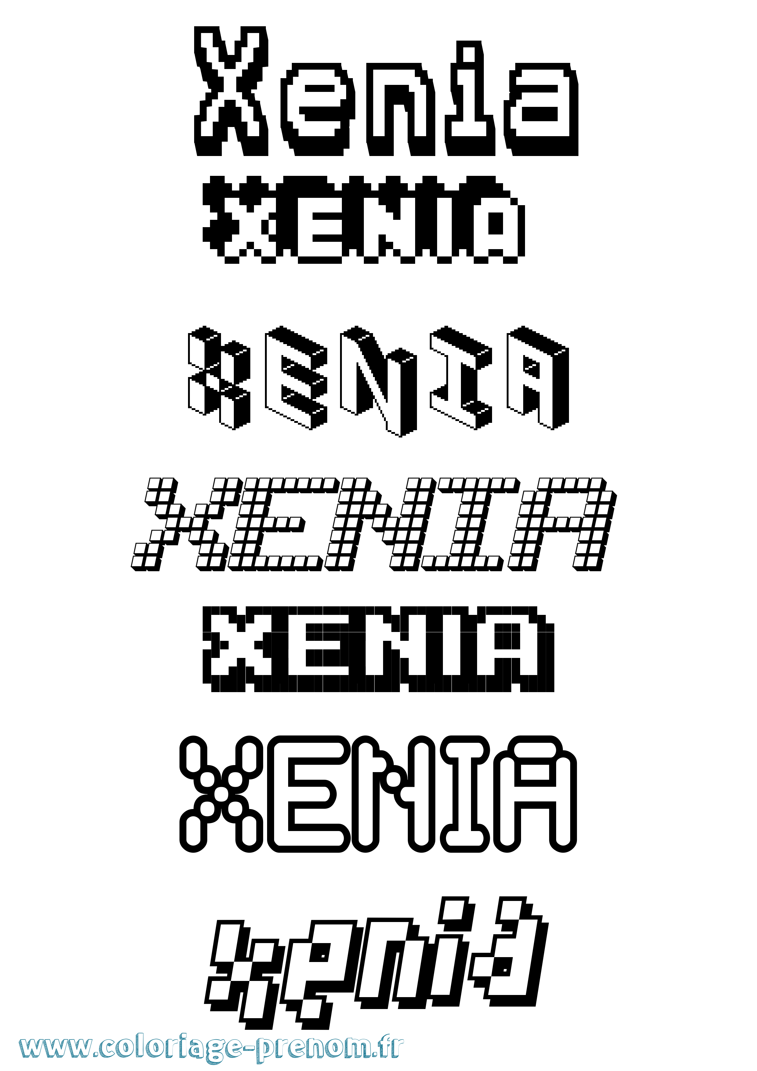 Coloriage prénom Xenia Pixel