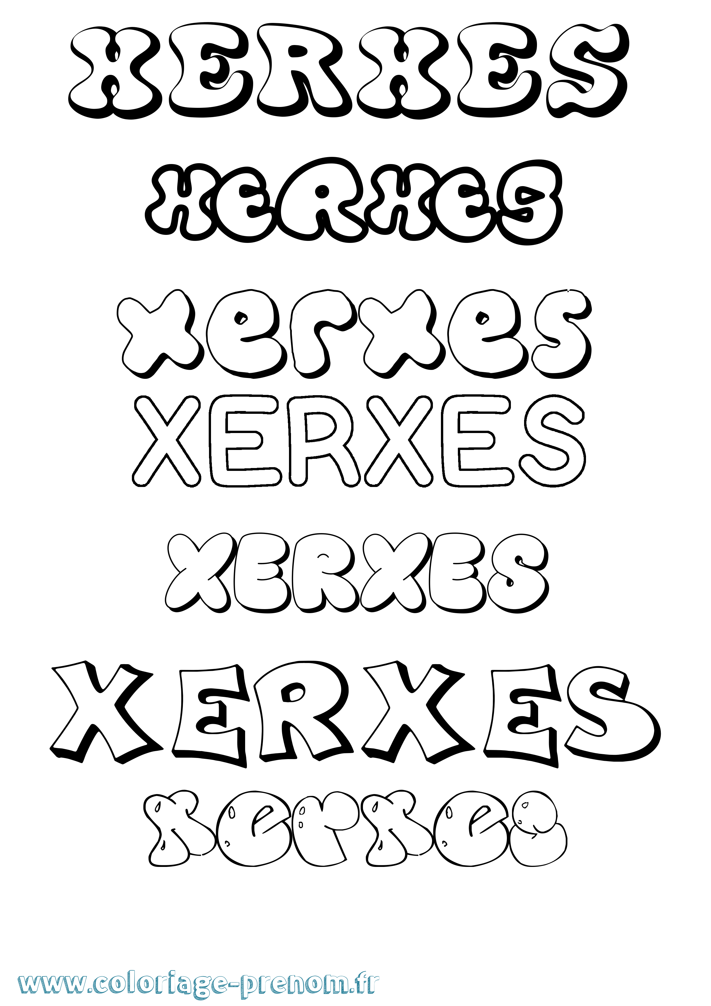 Coloriage Xerxes Bubble Coloriage prénom Xerxes Bubble