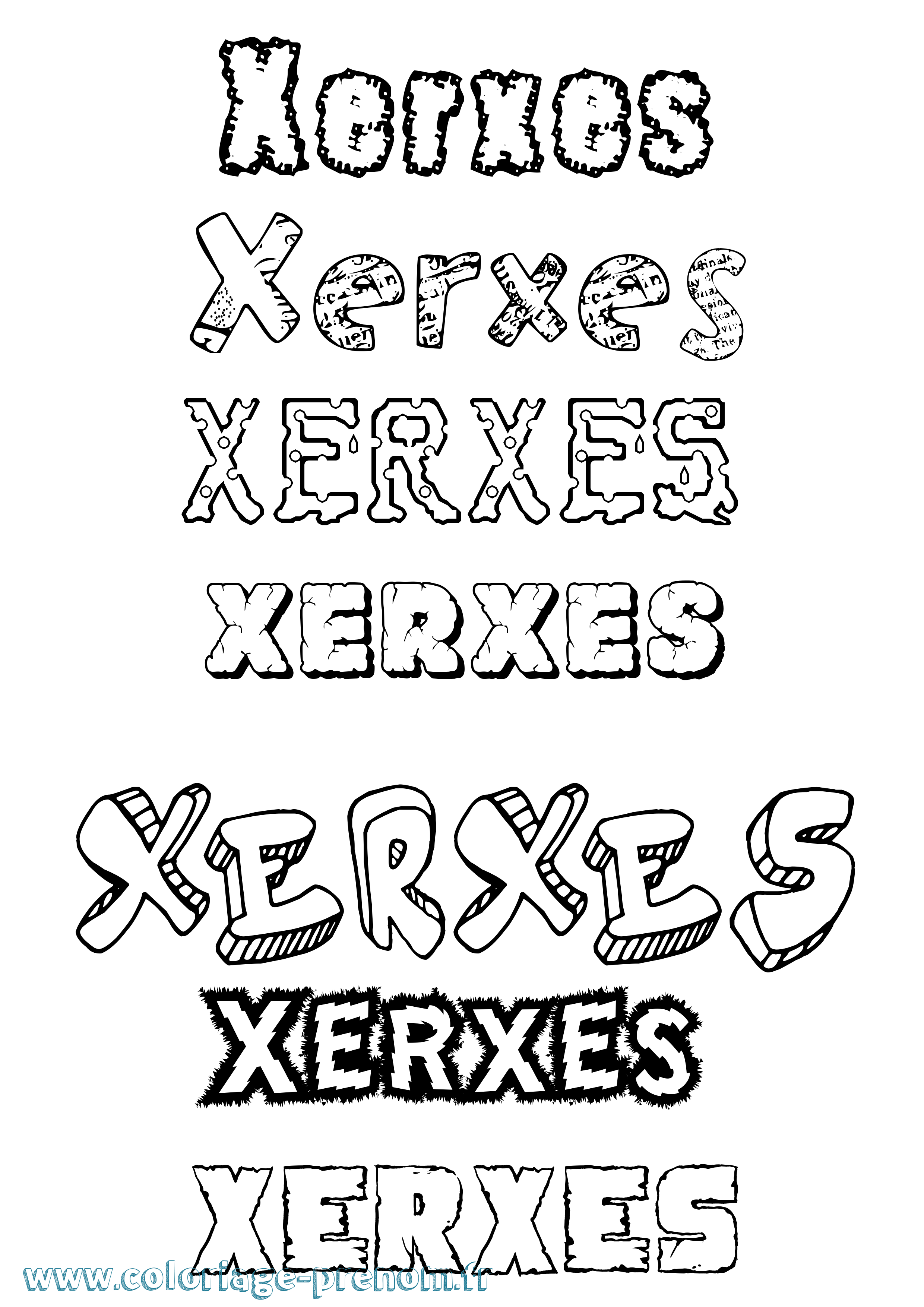 Coloriage Xerxes Destructuré Coloriage prénom Xerxes Destructuré