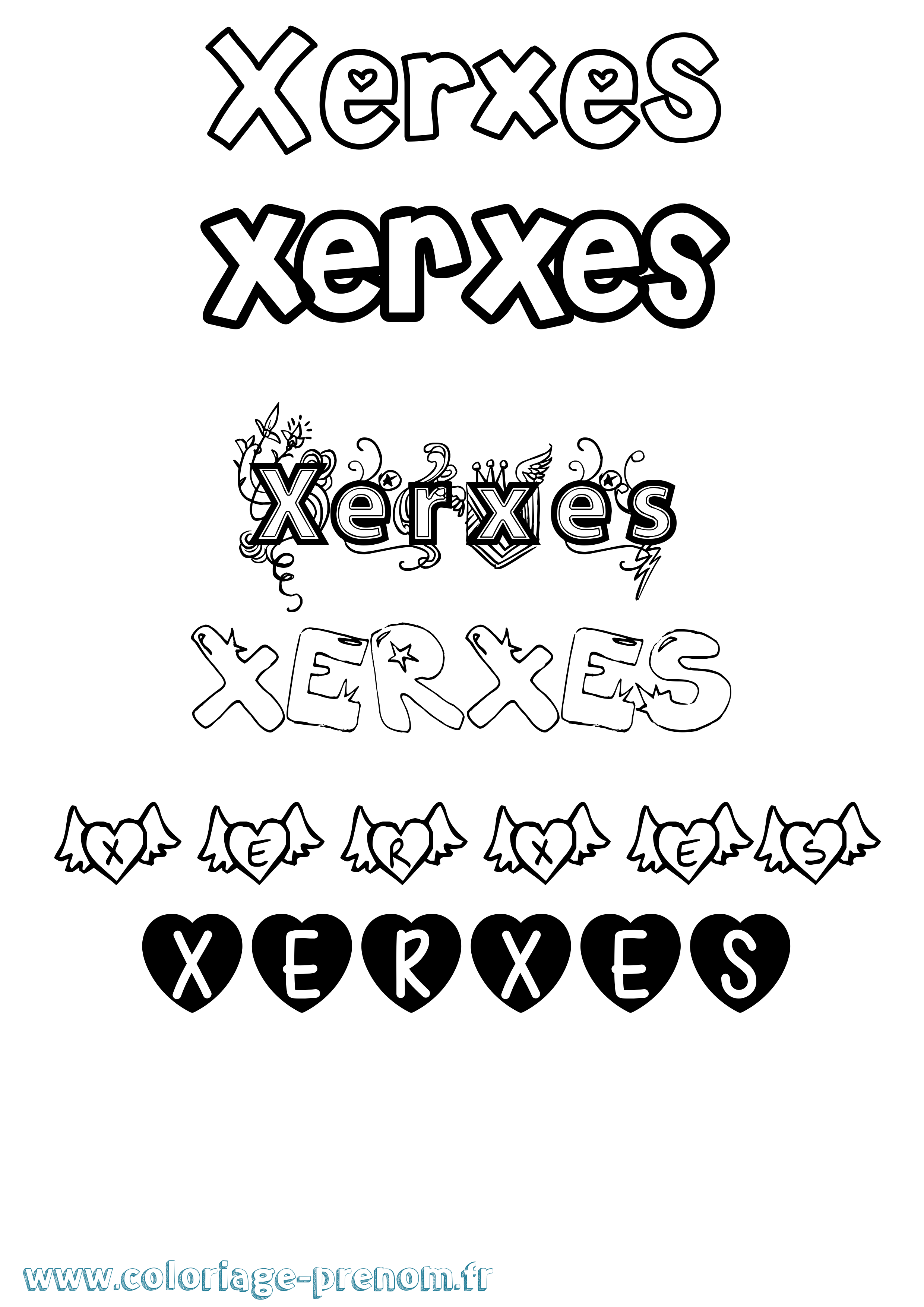 Coloriage Xerxes Girly Coloriage prénom Xerxes Girly