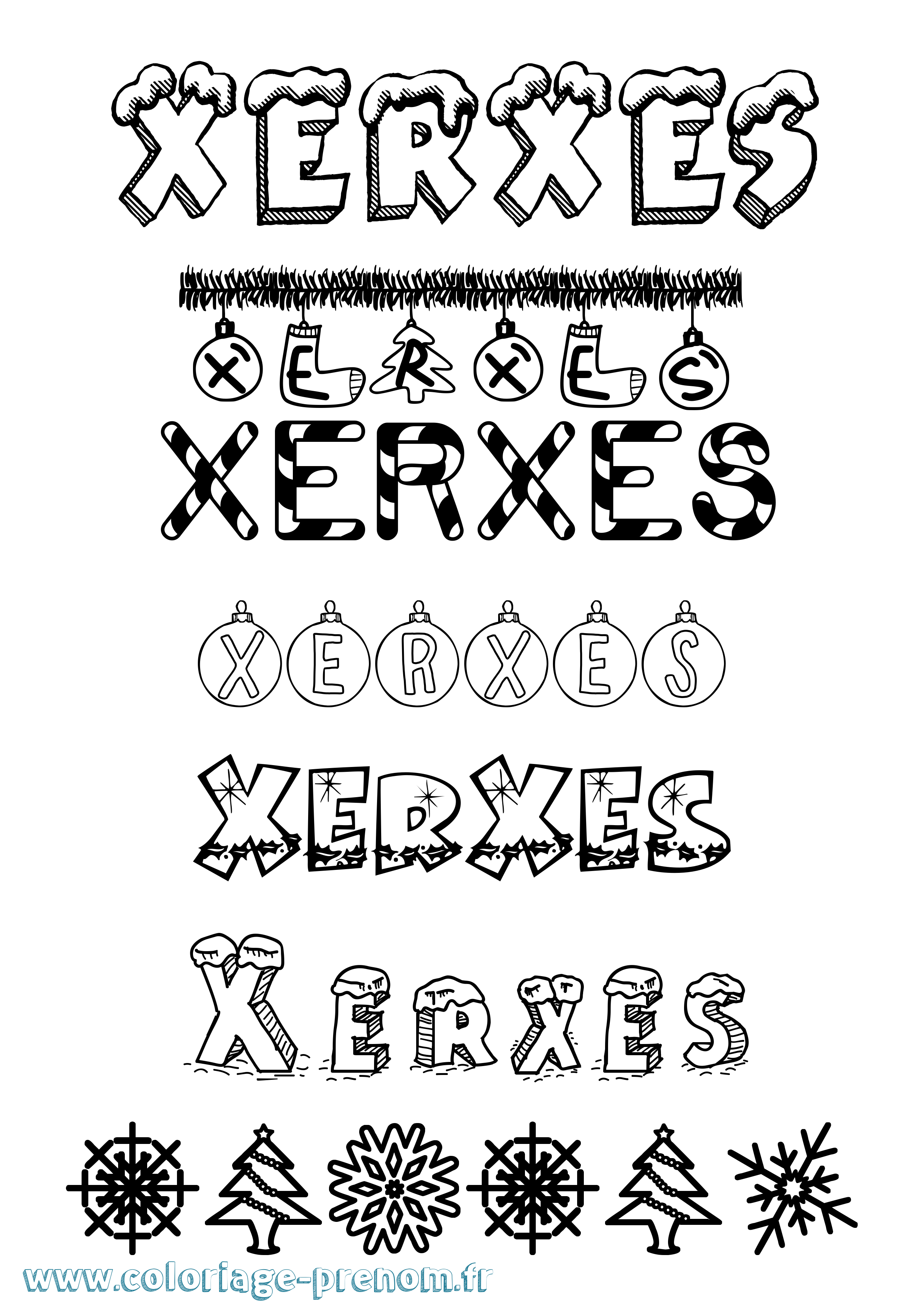 Coloriage Xerxes Noël Coloriage prénom Xerxes Noël
