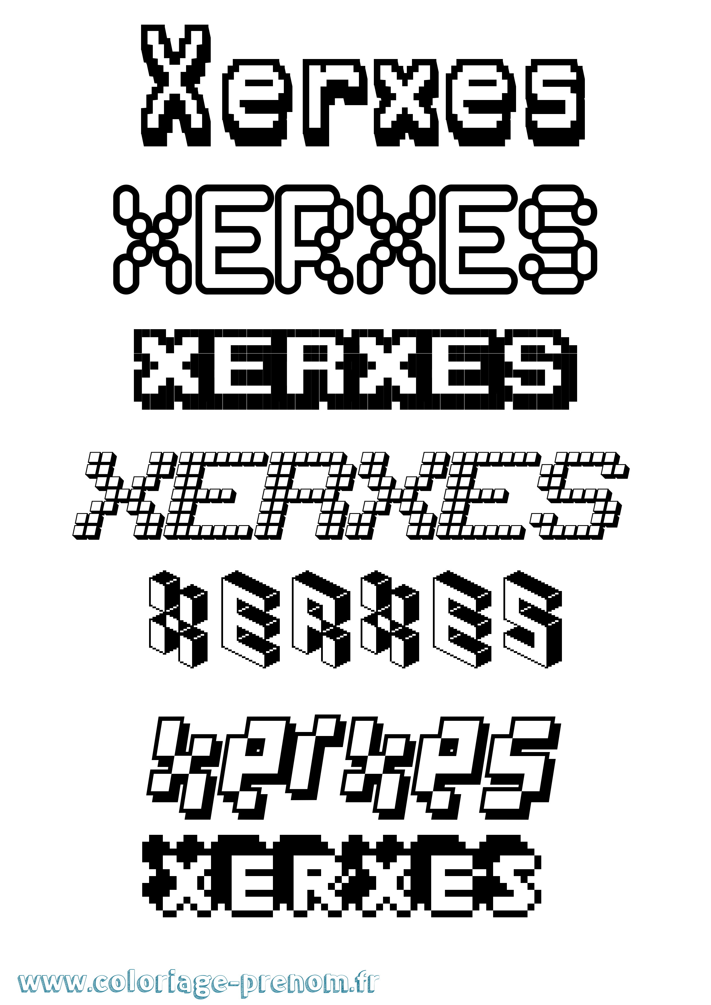 Coloriage Xerxes Pixel Coloriage prénom Xerxes Pixel