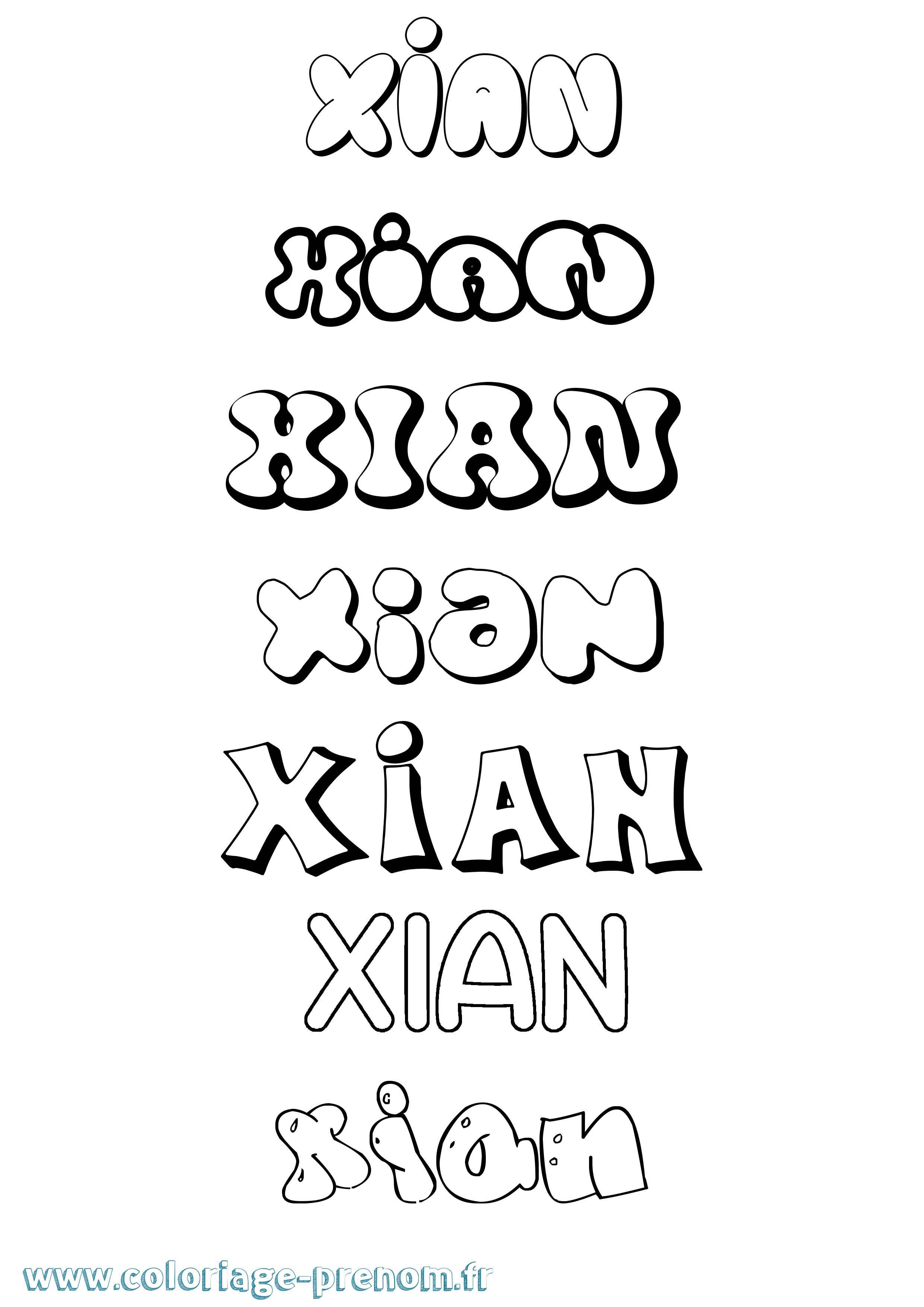 Coloriage Xian Bubble Coloriage prénom Xian Bubble