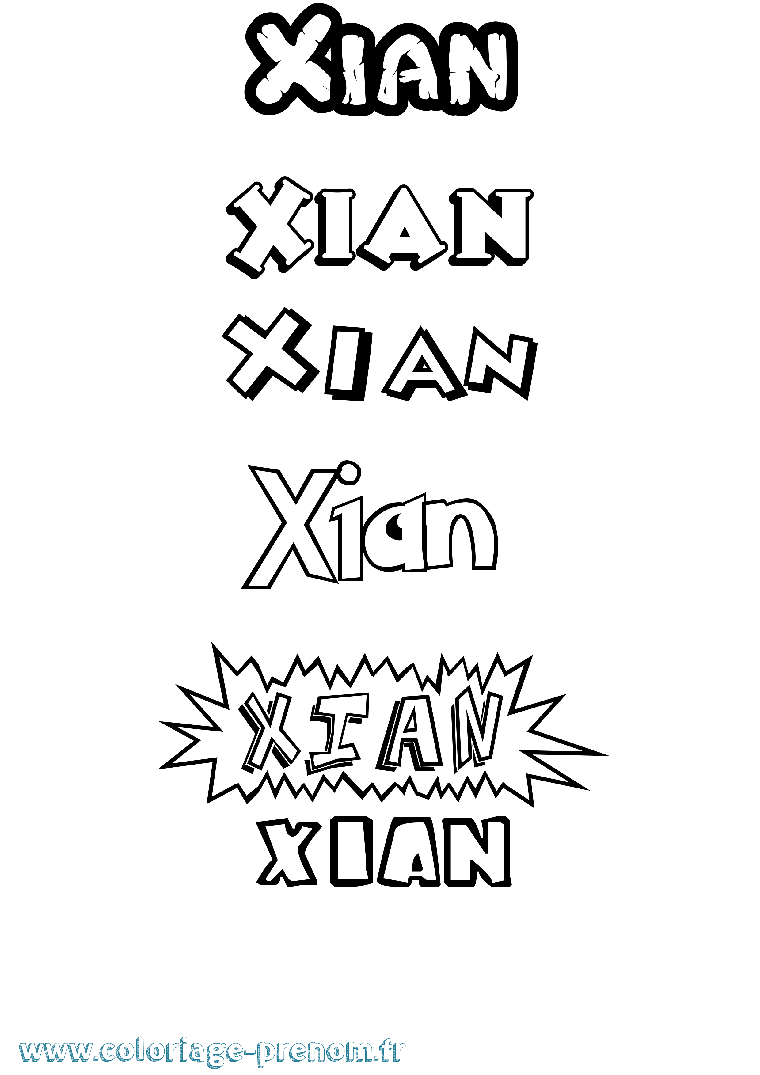 Coloriage Xian Dessin Animé Coloriage prénom Xian Dessin Animé