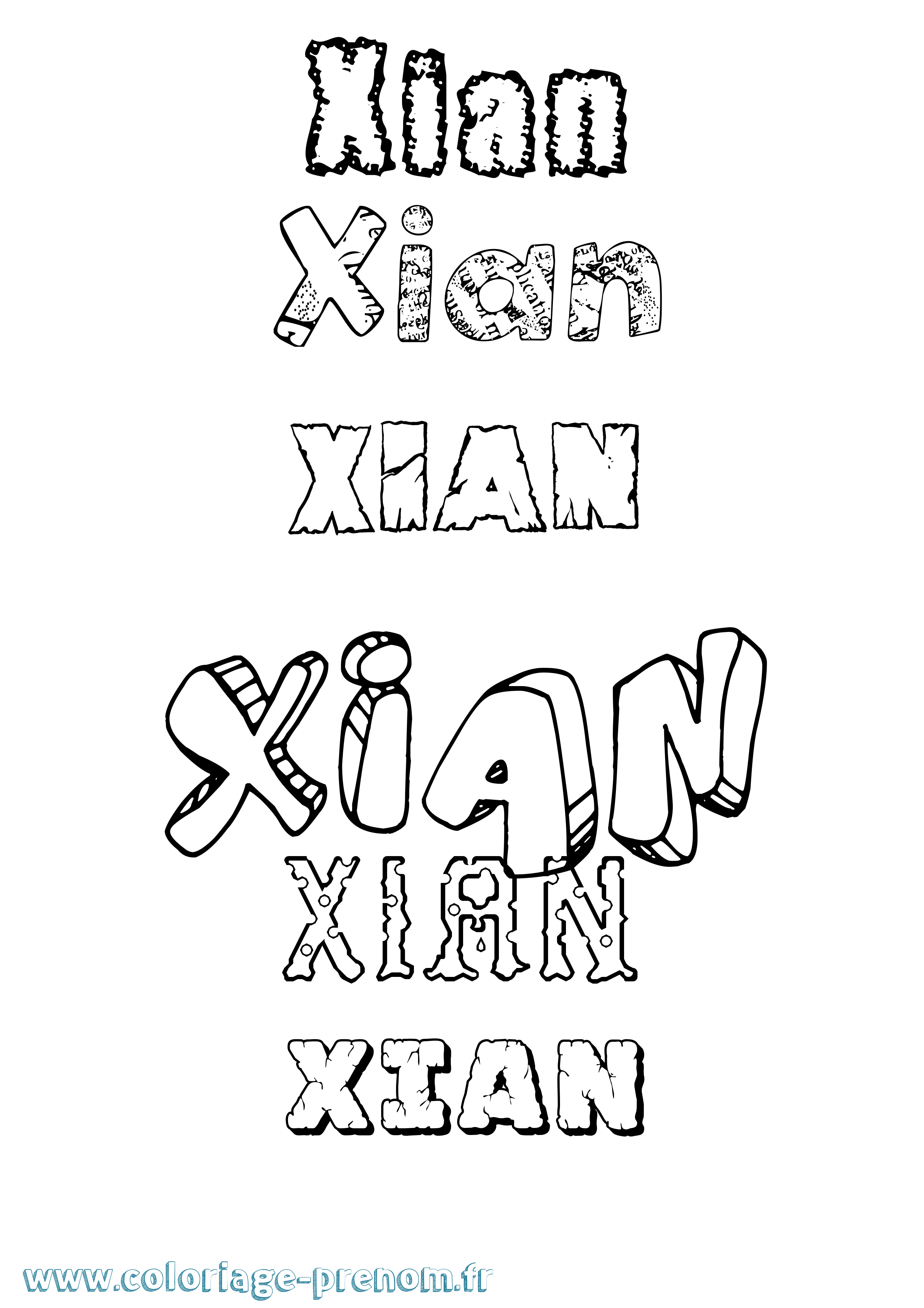 Coloriage Xian Destructuré Coloriage prénom Xian Destructuré