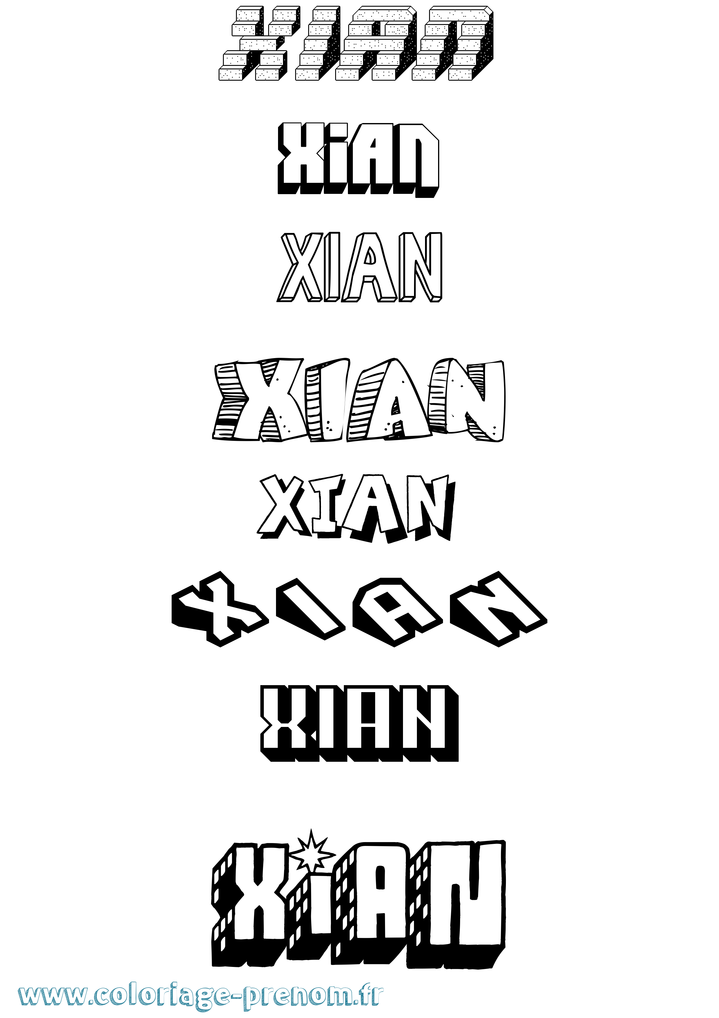 Coloriage Xian Effet 3D Coloriage prénom Xian Effet 3D
