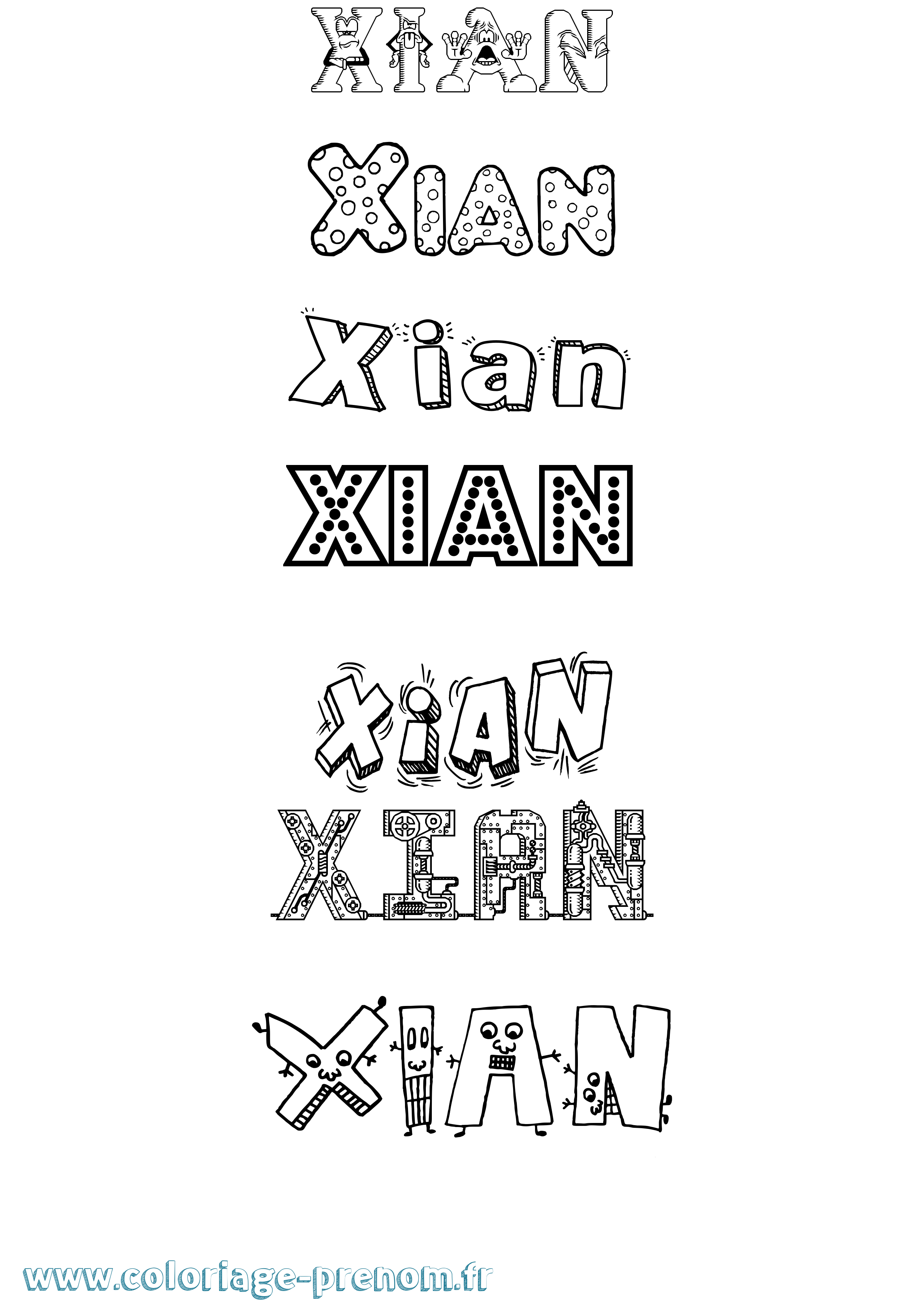 Coloriage Xian Fun Coloriage prénom Xian Fun
