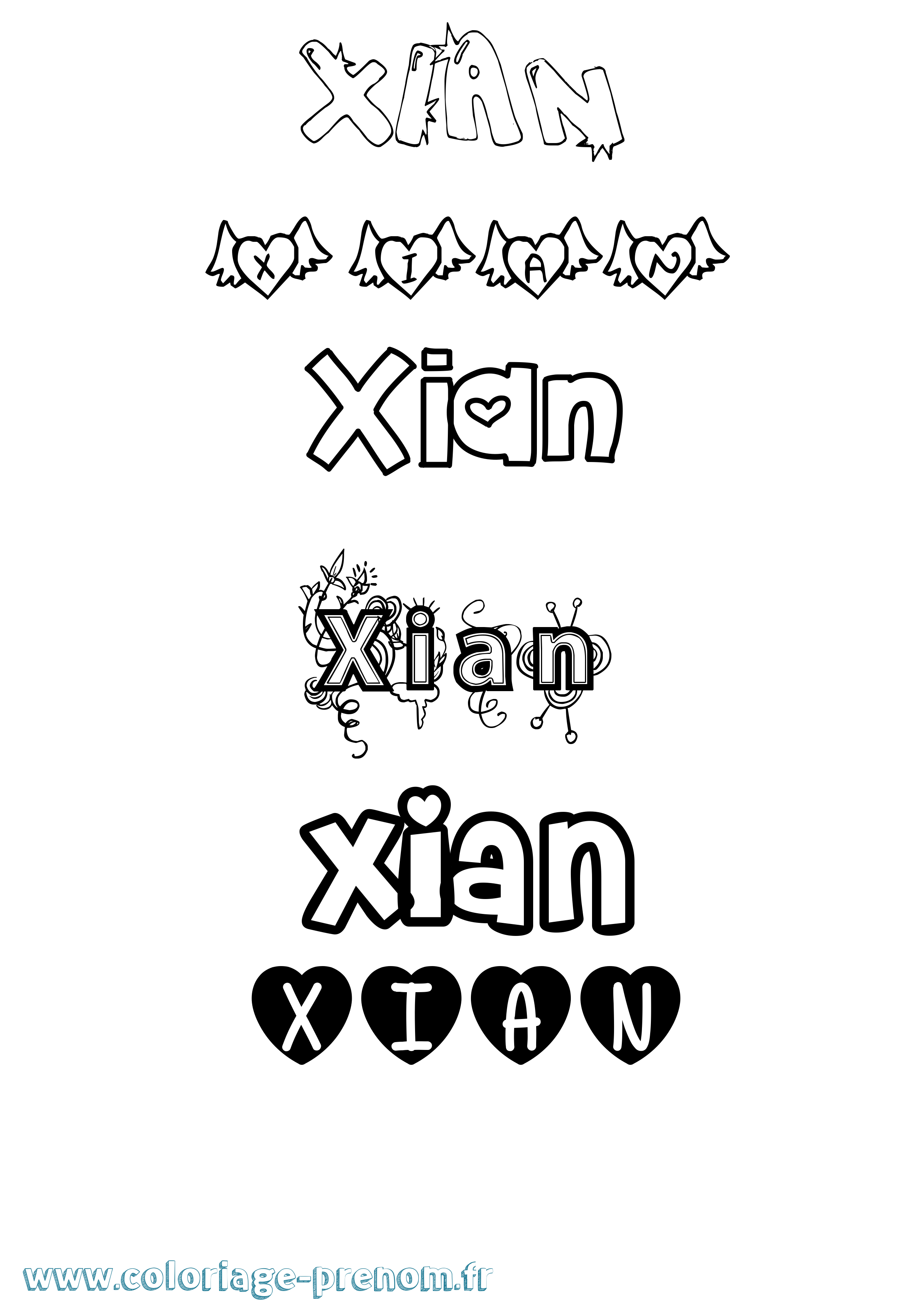 Coloriage Xian Girly Coloriage prénom Xian Girly