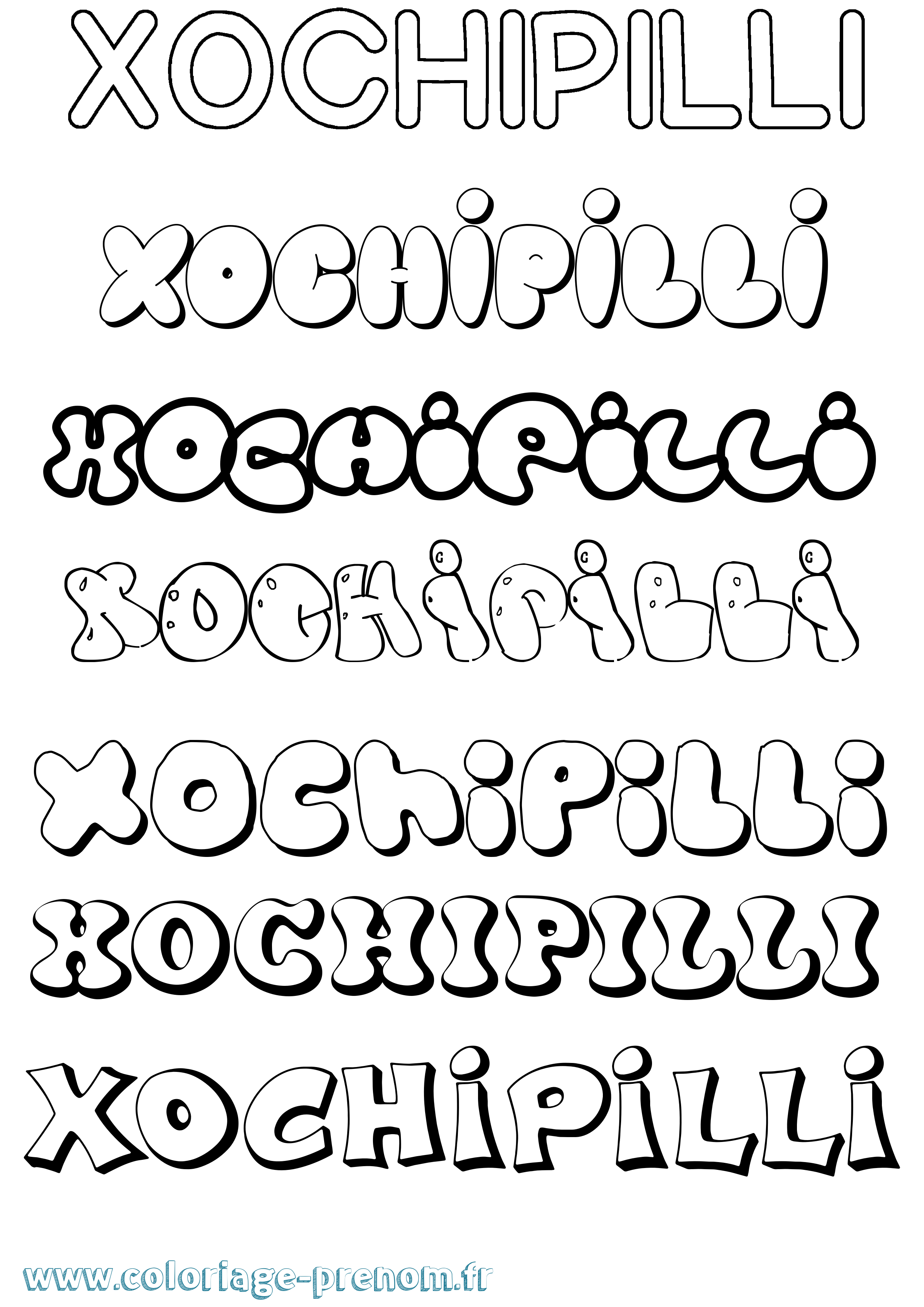 Coloriage Xochipilli Bubble Coloriage prénom Xochipilli Bubble