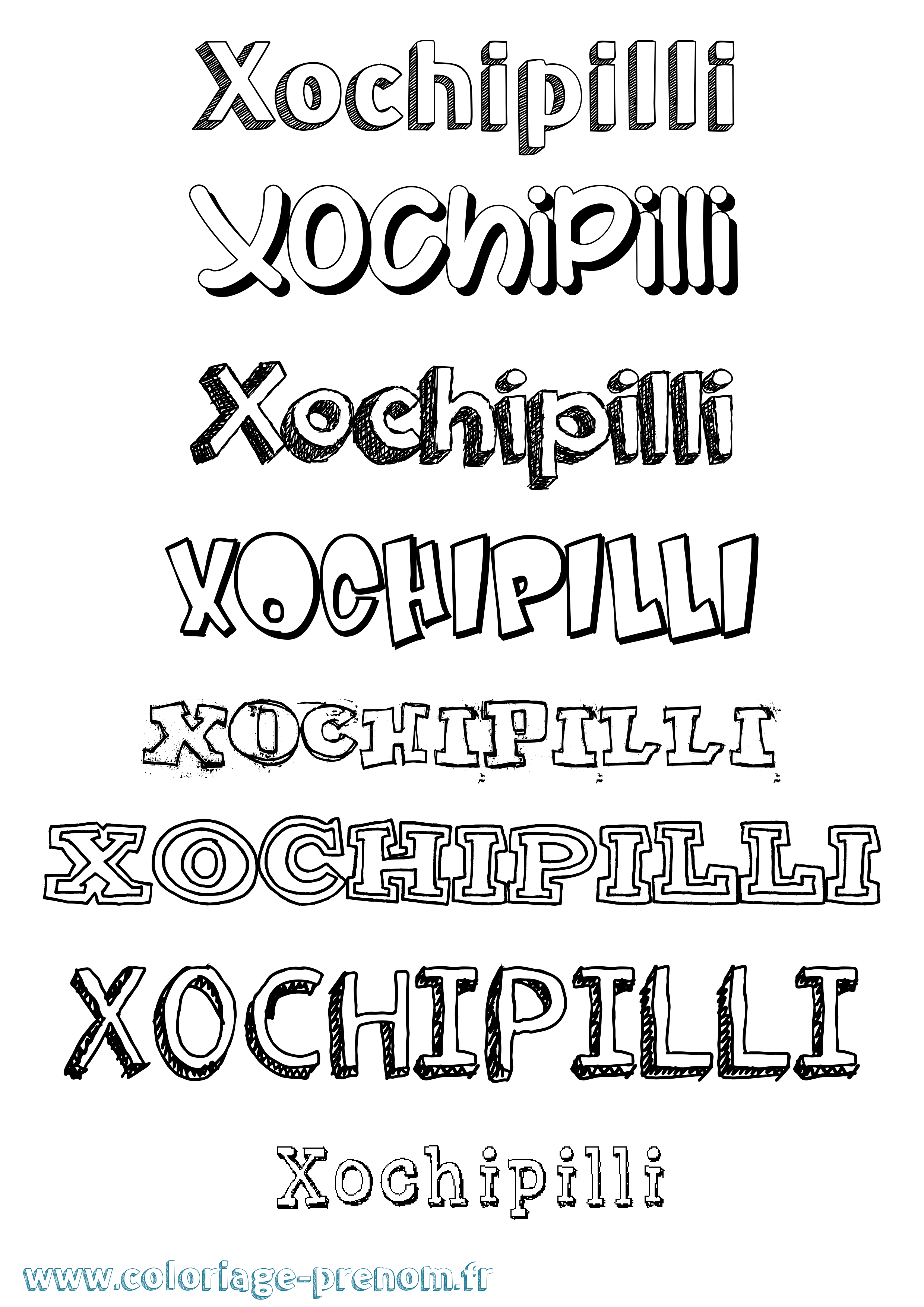 Coloriage prénom Xochipilli Dessiné