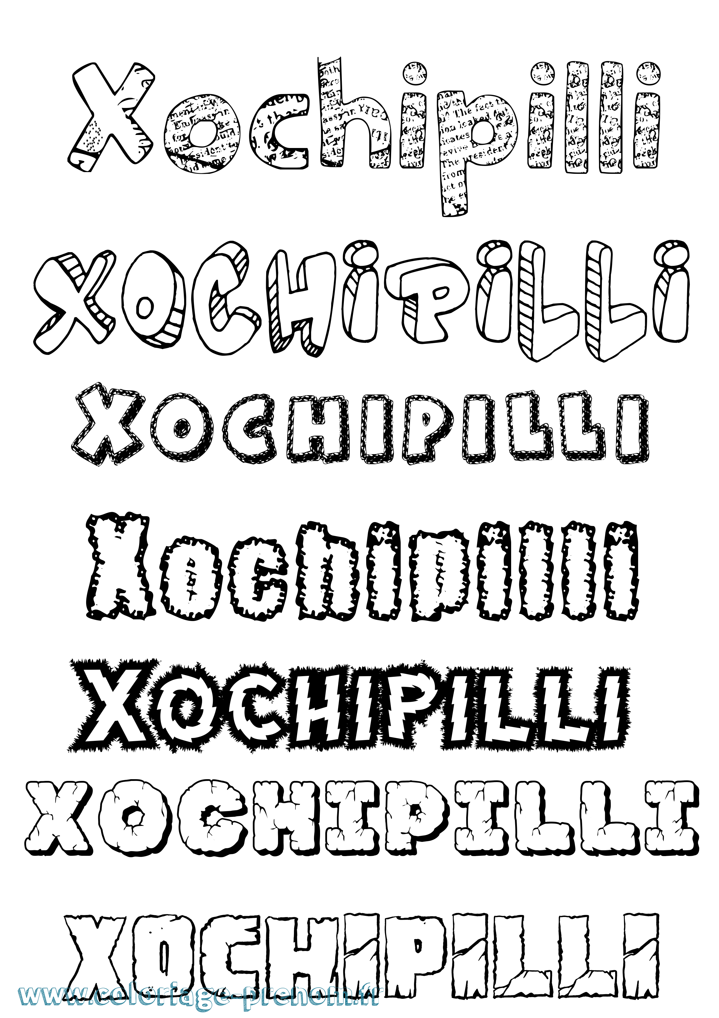 Coloriage Xochipilli Destructuré Coloriage prénom Xochipilli Destructuré