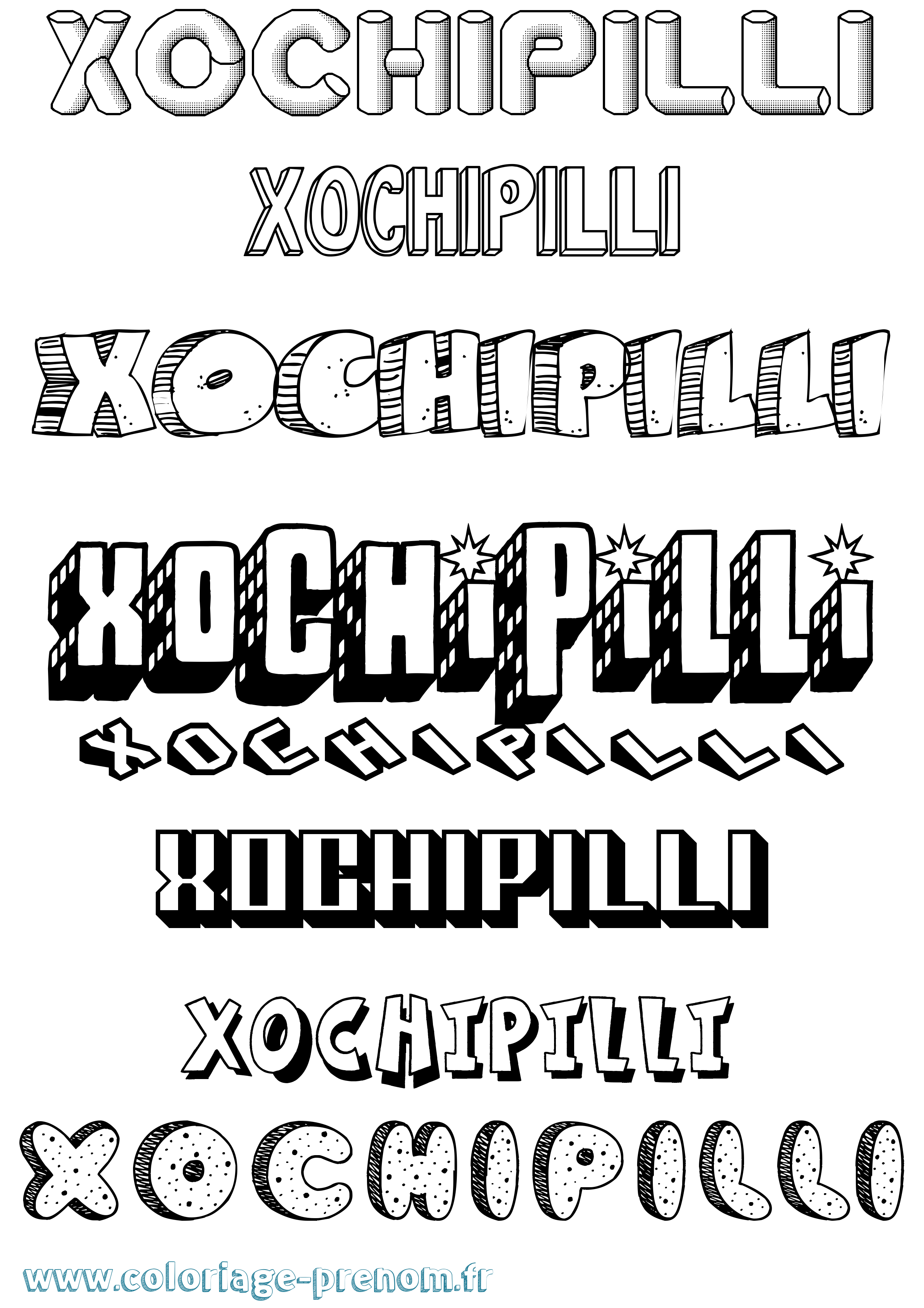 Coloriage Xochipilli Effet 3D Coloriage prénom Xochipilli Effet 3D