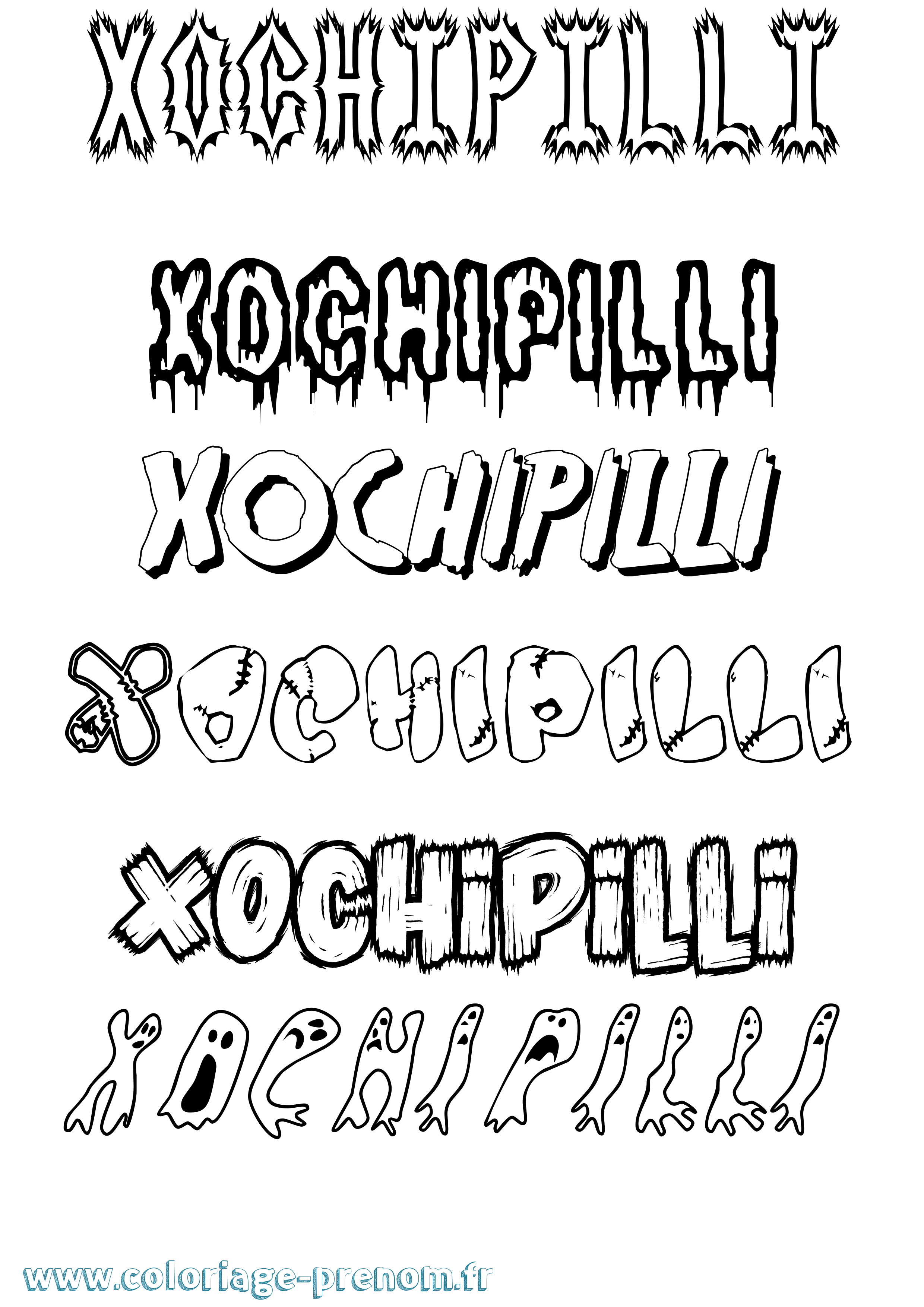 Coloriage prénom Xochipilli Frisson
