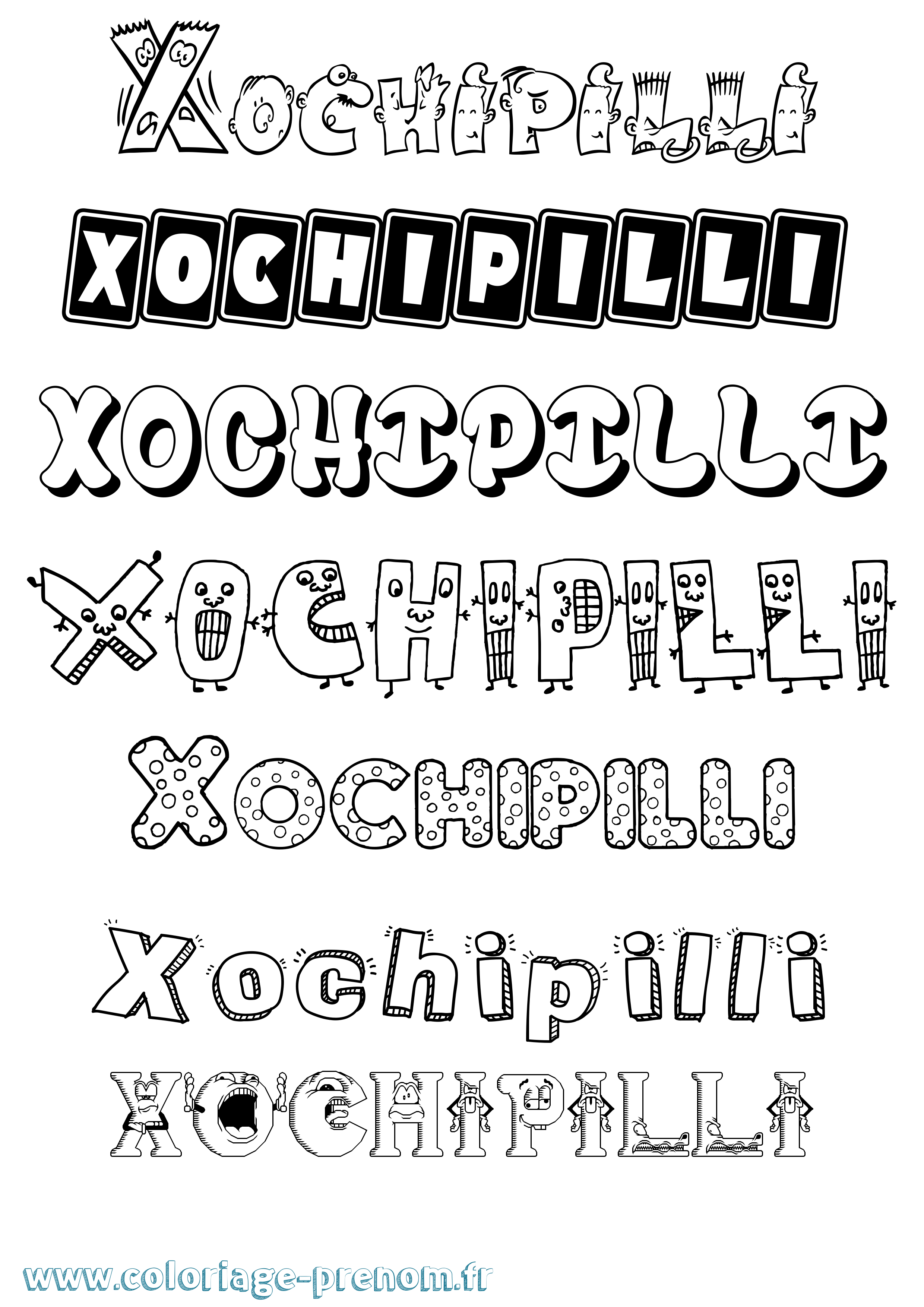 Coloriage prénom Xochipilli Fun