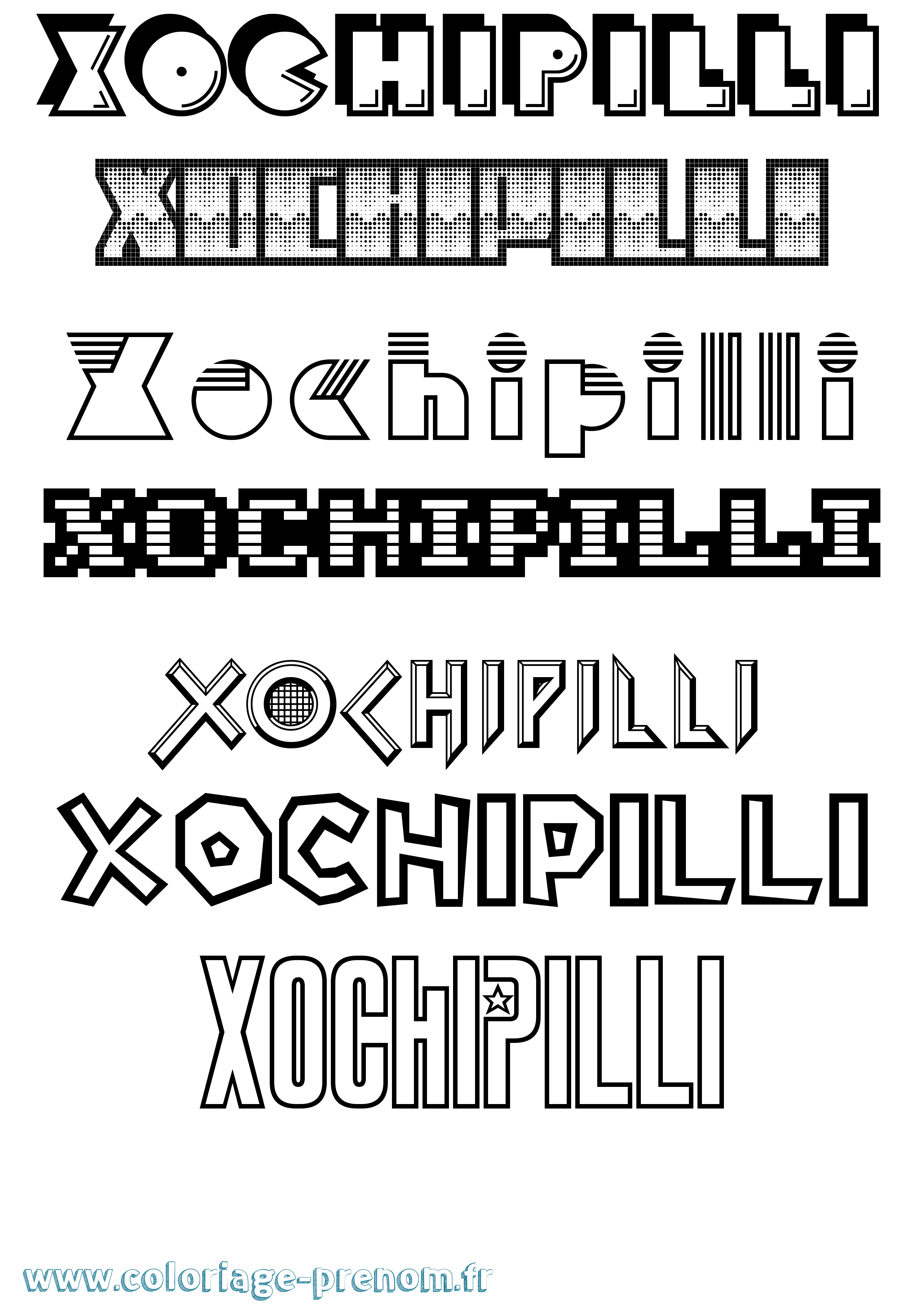 Coloriage prénom Xochipilli Jeux Vidéos