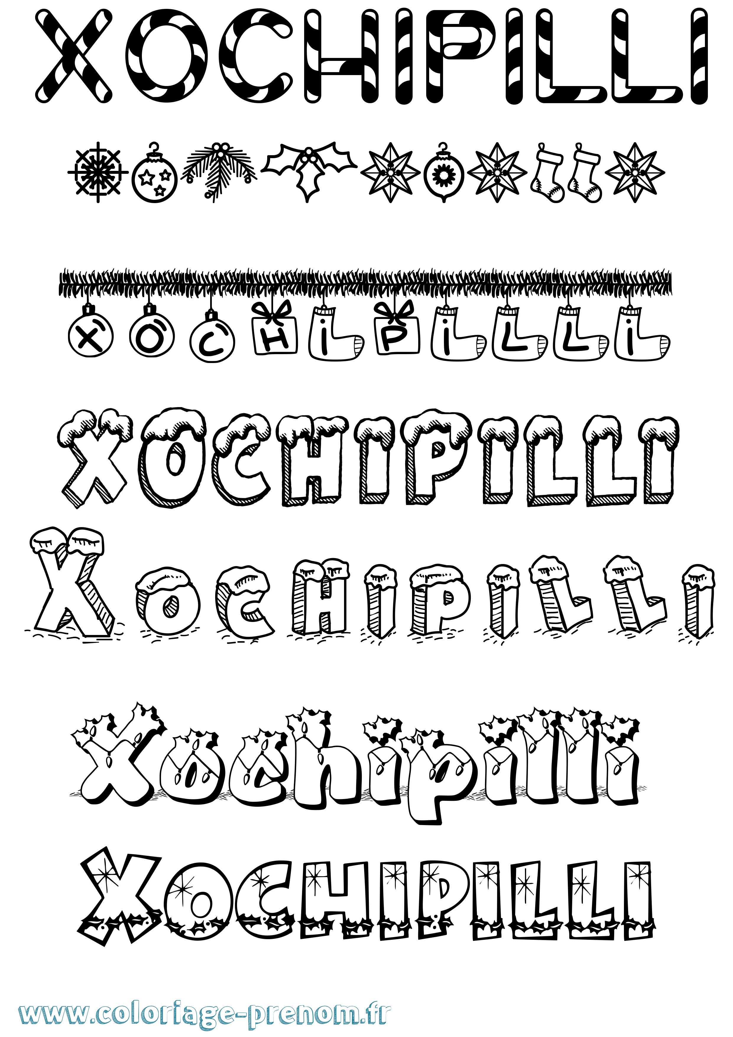 Coloriage prénom Xochipilli Noël