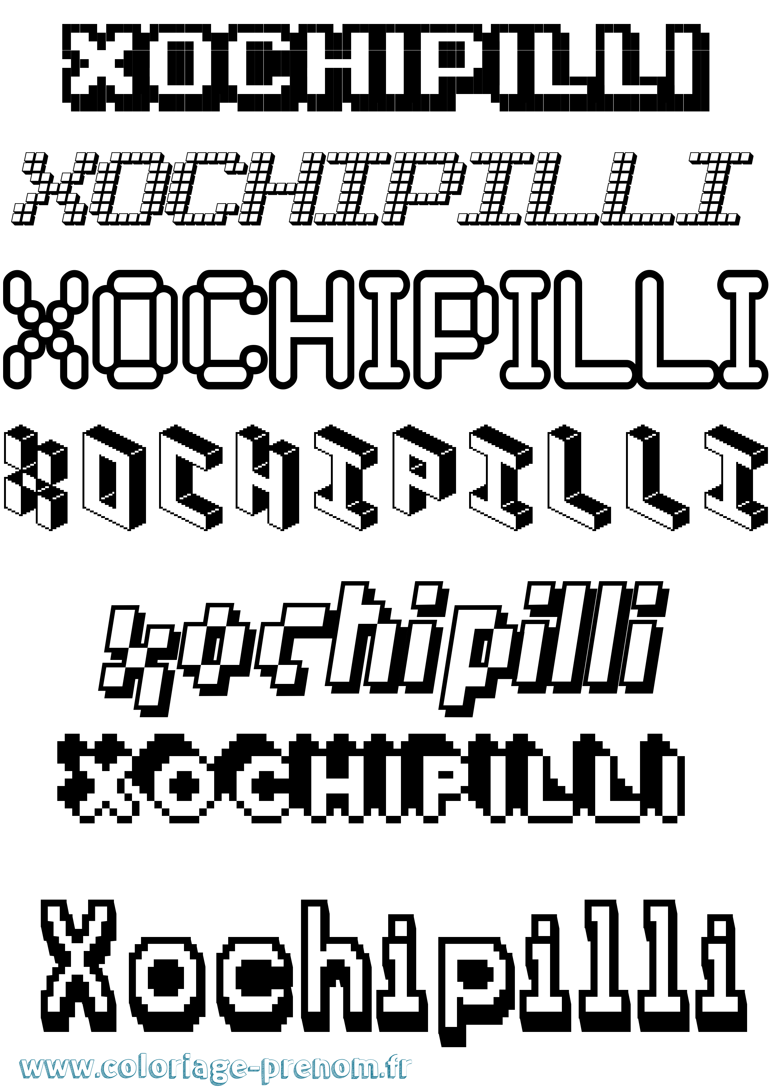 Coloriage prénom Xochipilli Pixel