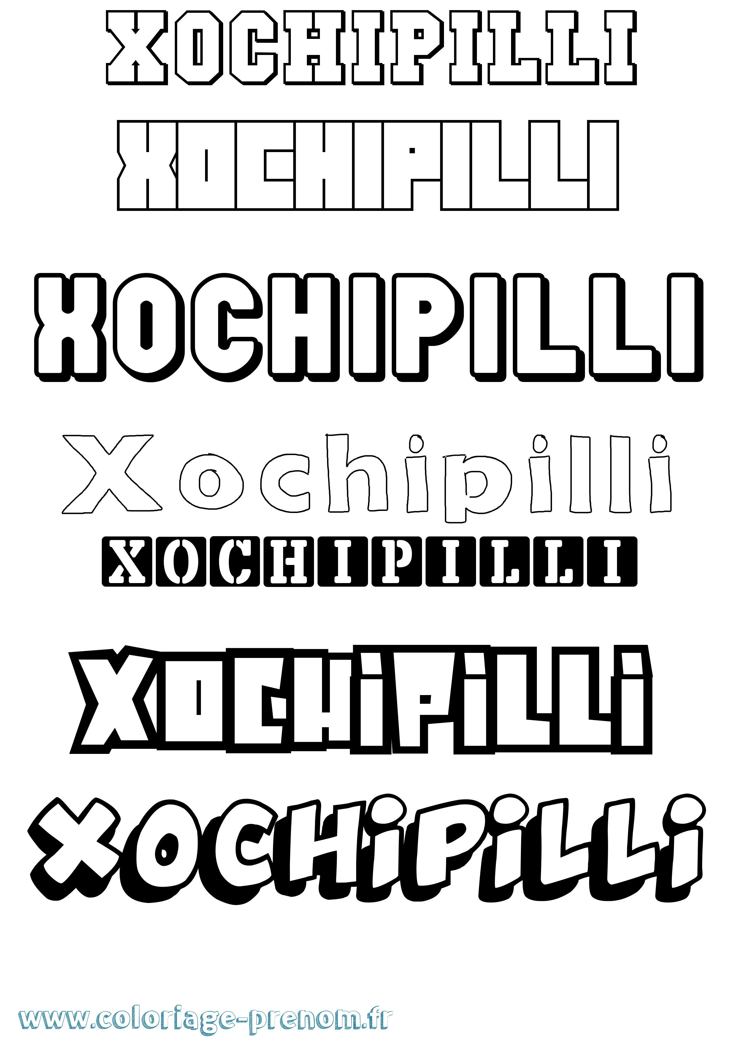 Coloriage prénom Xochipilli Simple