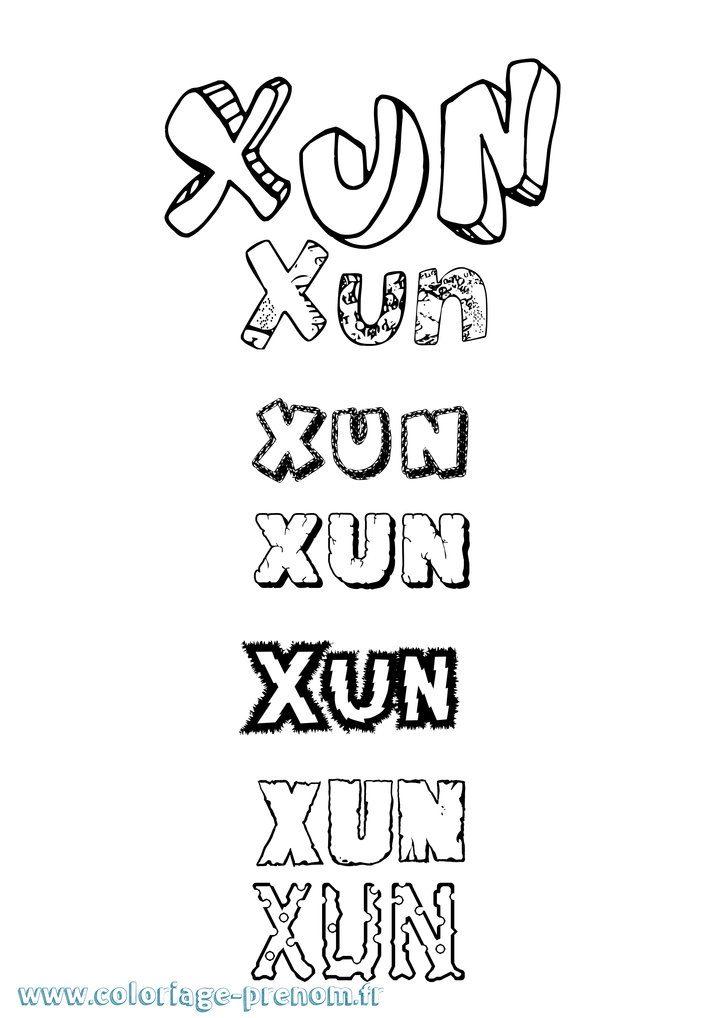 Coloriage prénom Xun Destructuré