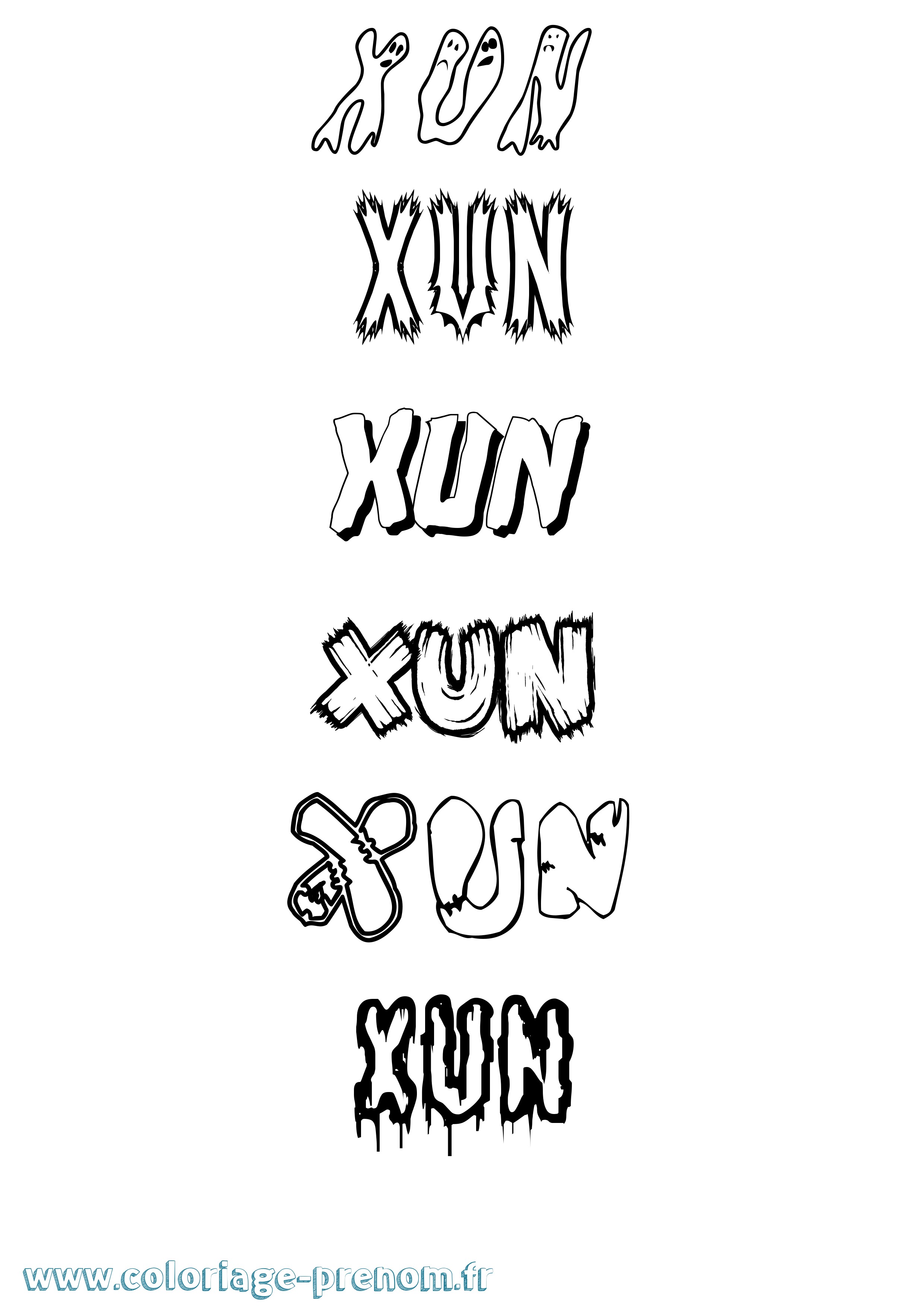 Coloriage prénom Xun Frisson