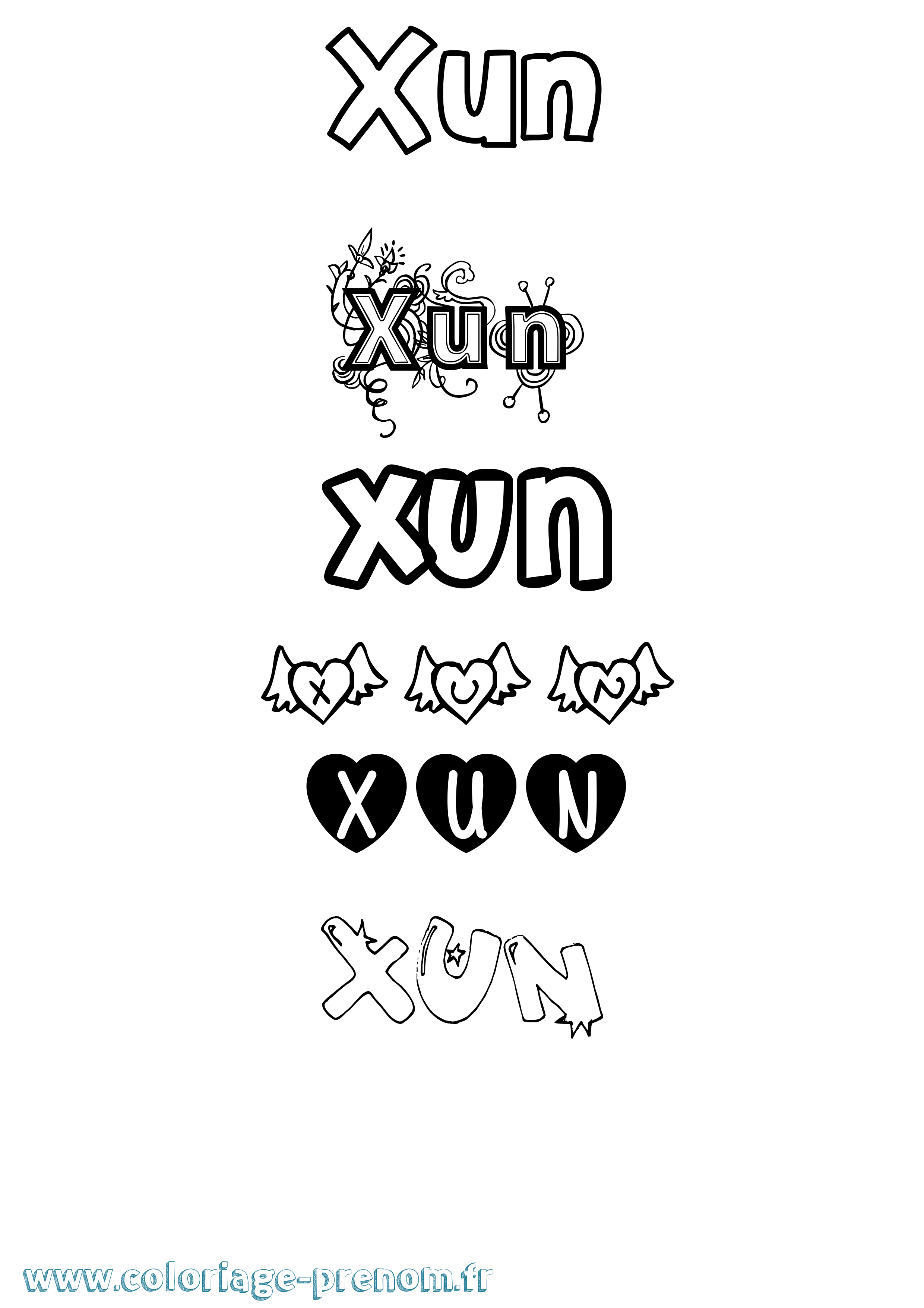 Coloriage prénom Xun Girly