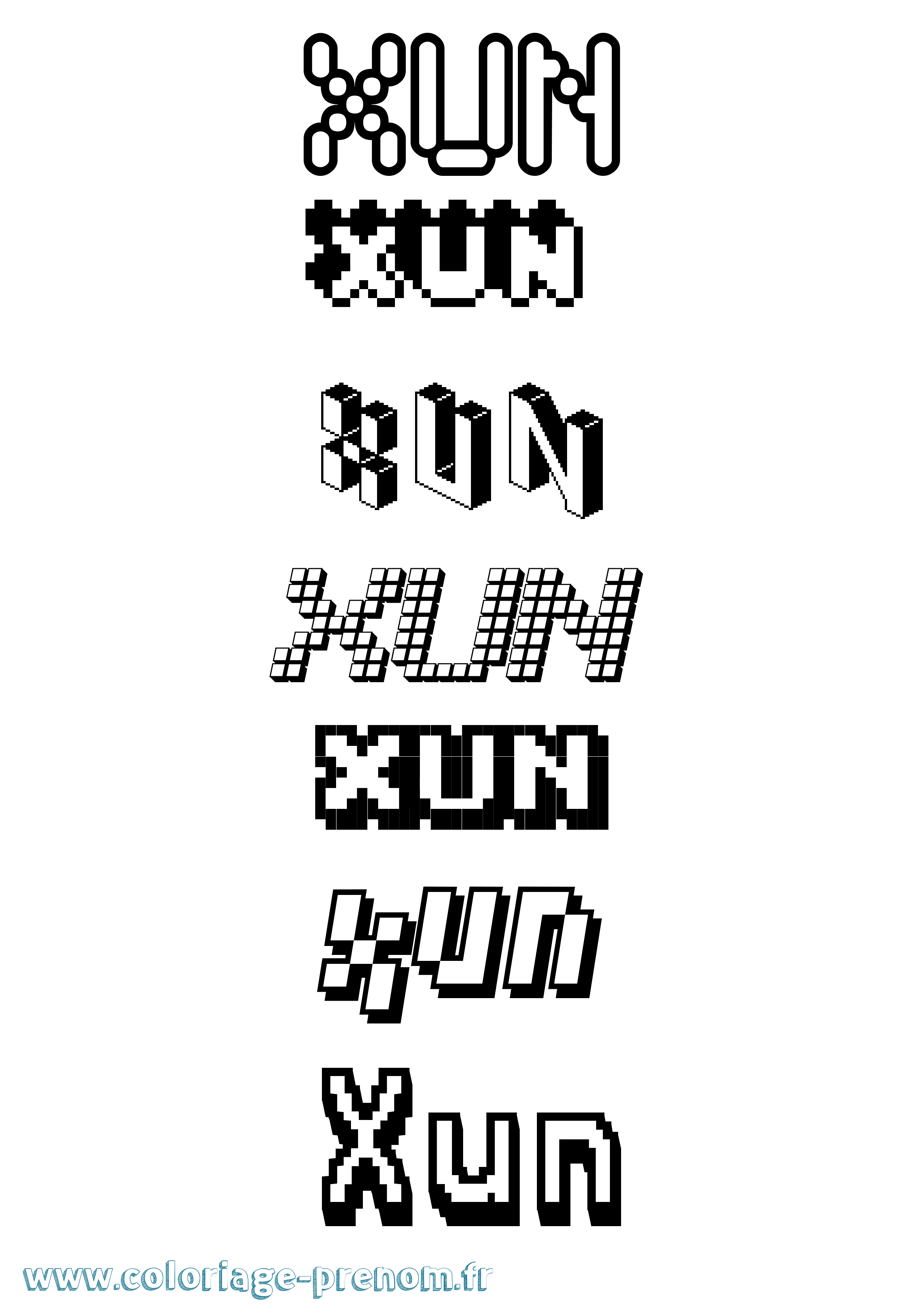 Coloriage prénom Xun Pixel