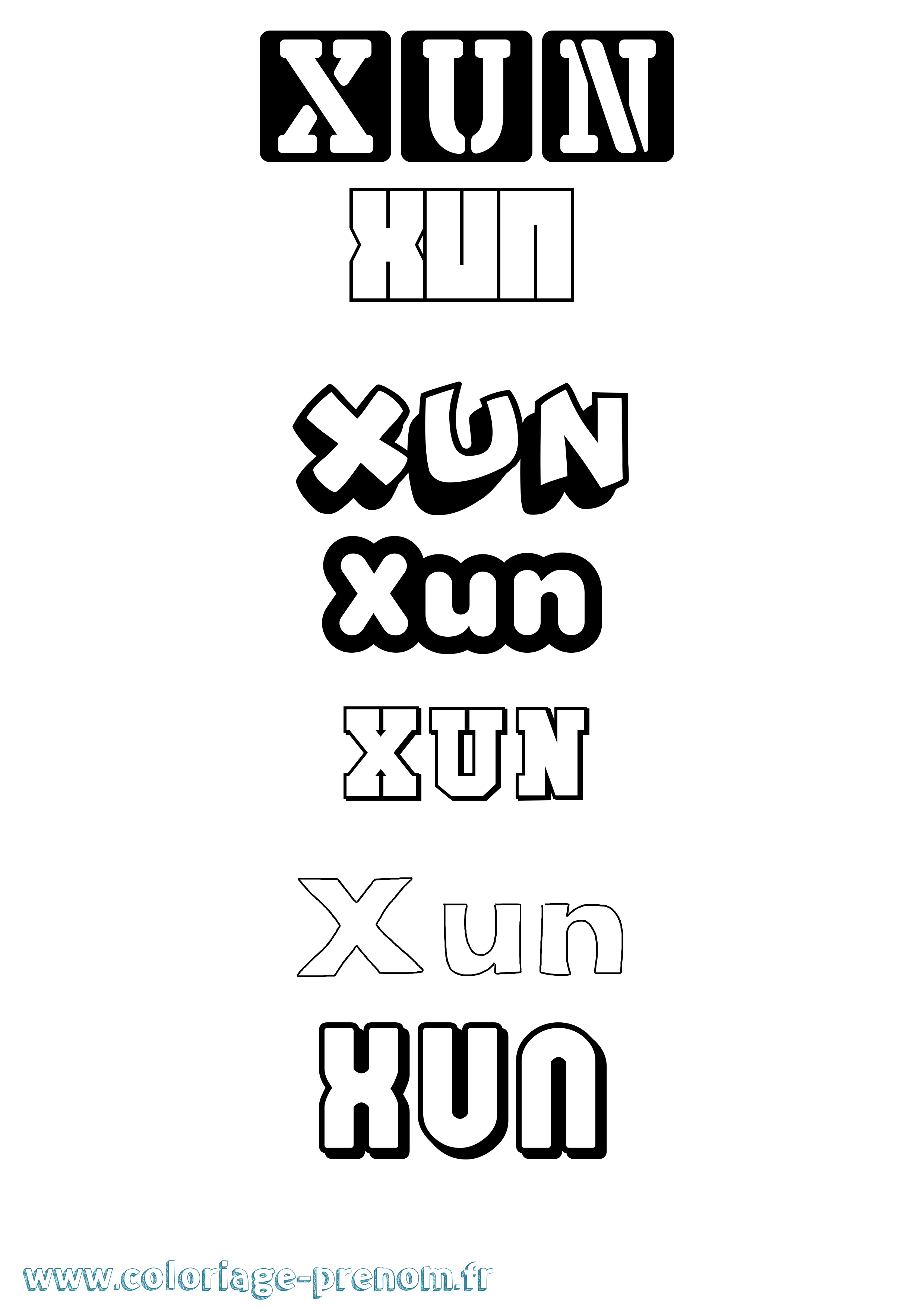 Coloriage prénom Xun Simple
