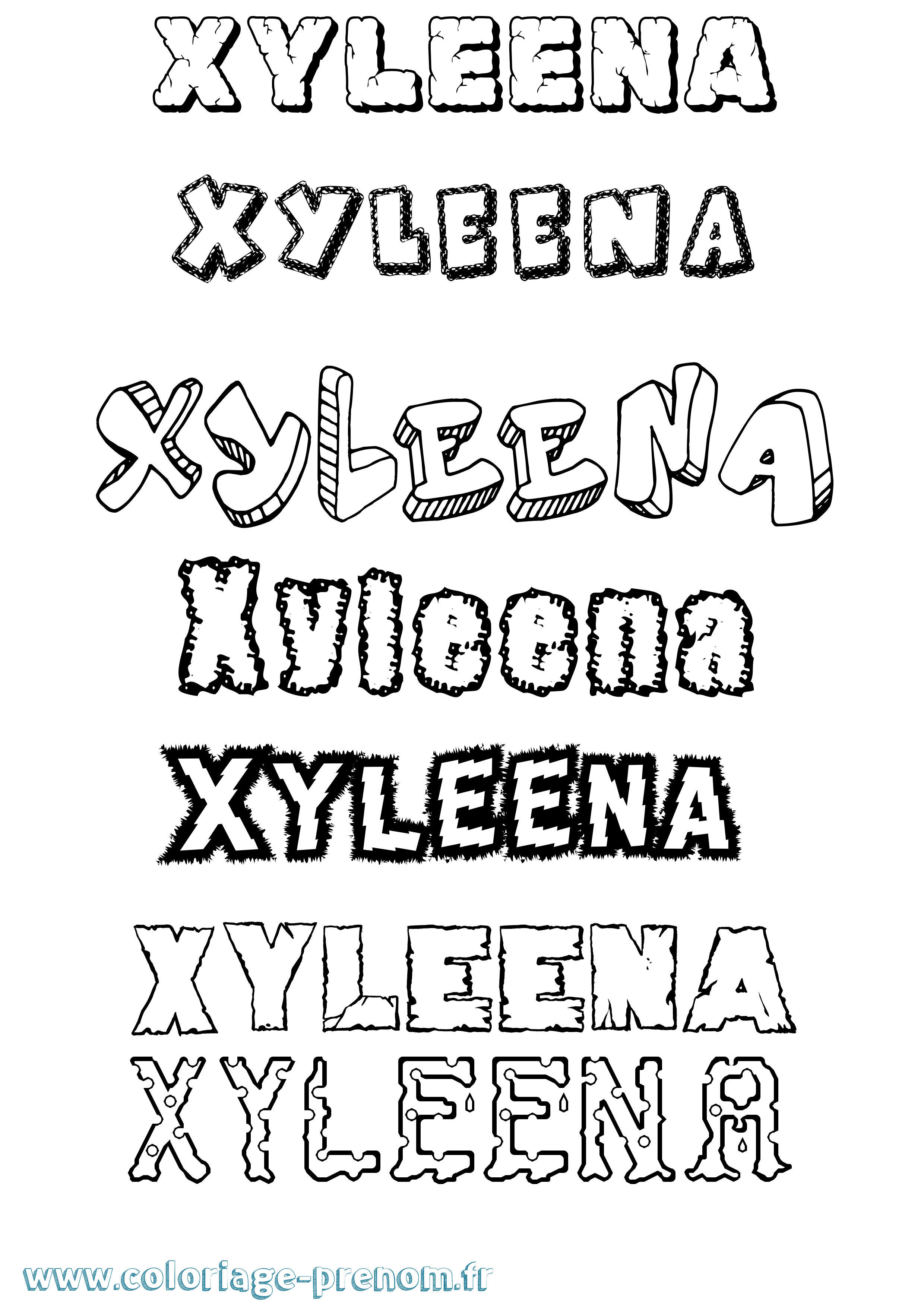 Coloriage prénom Xyleena Destructuré