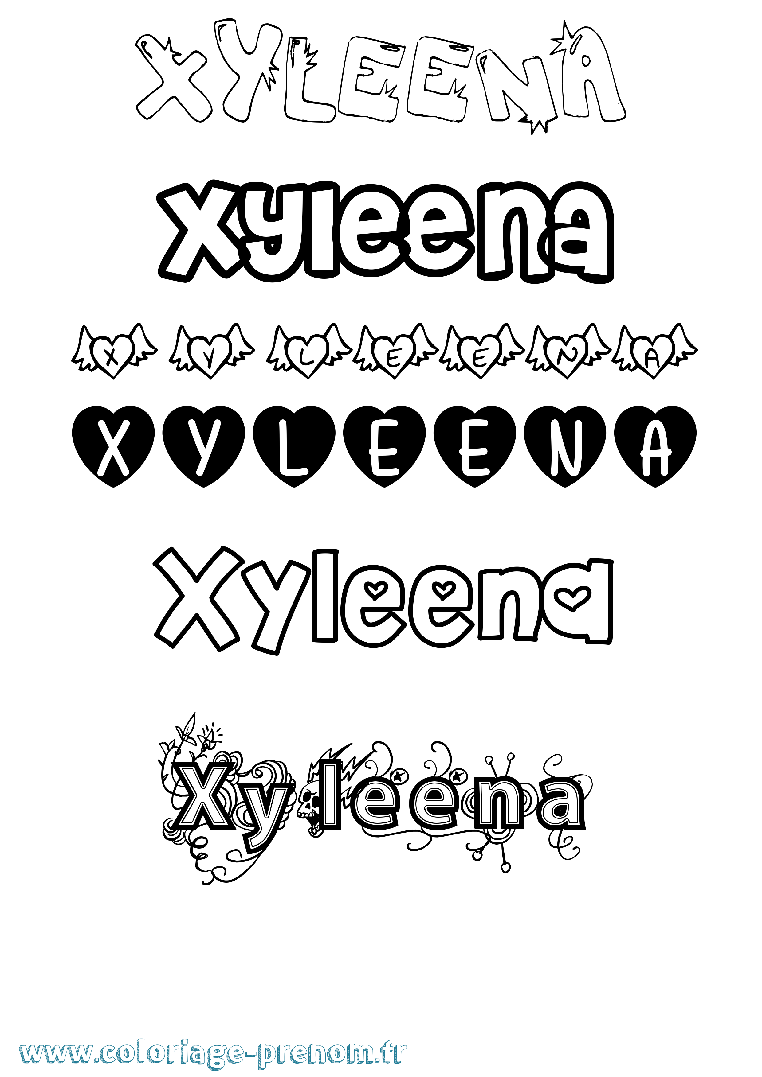 Coloriage prénom Xyleena Girly