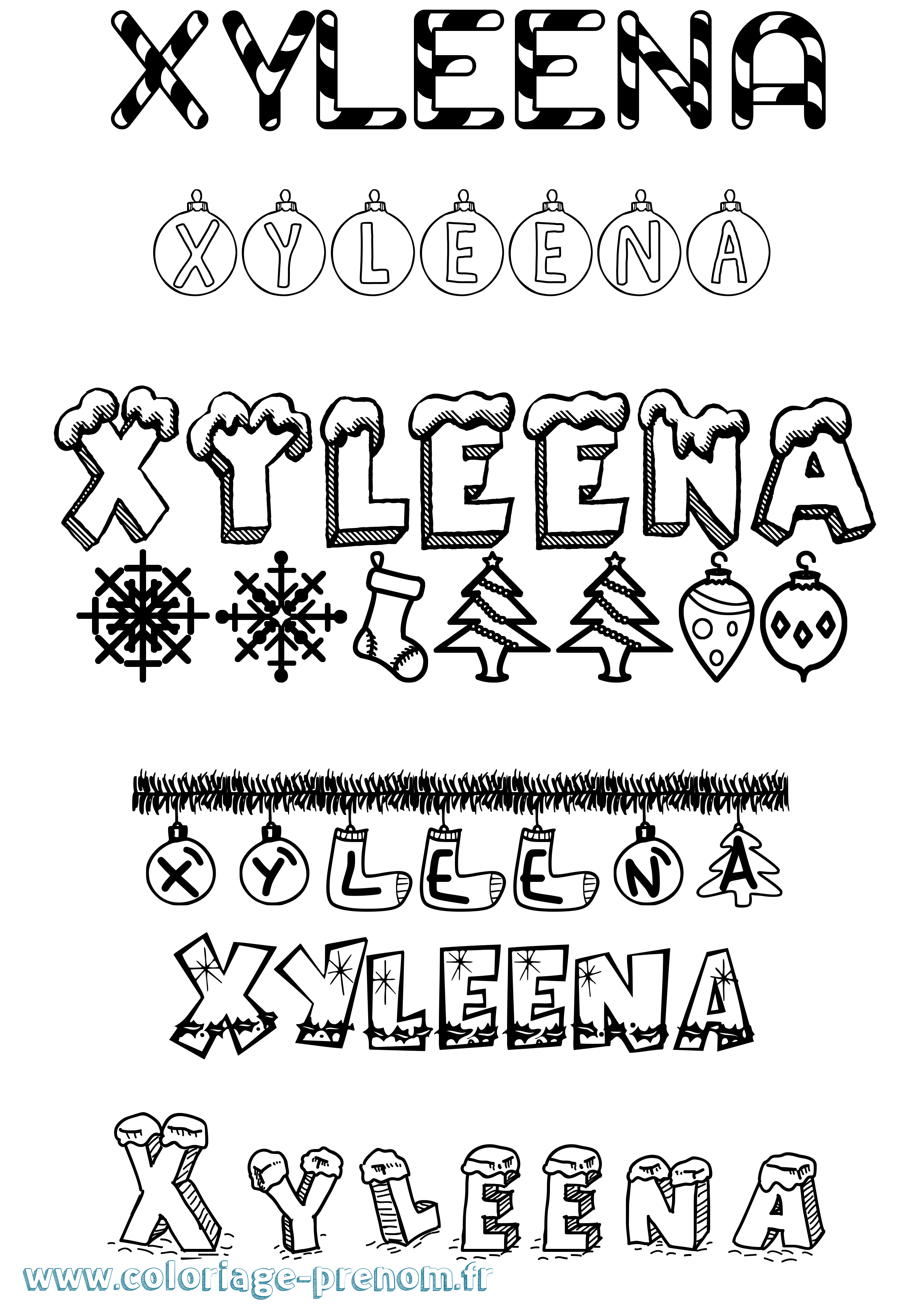 Coloriage Xyleena Noël Coloriage prénom Xyleena Noël