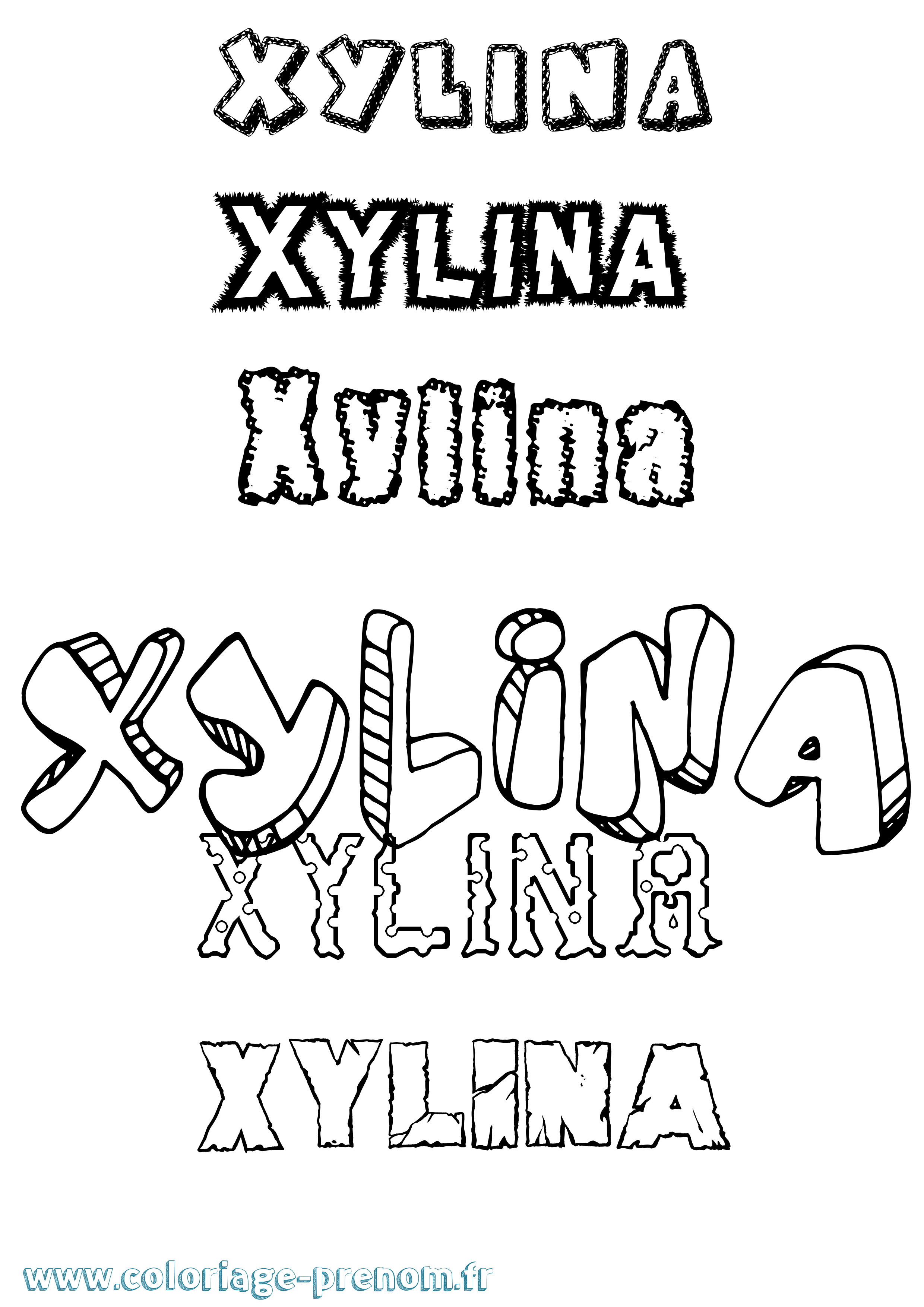 Coloriage prénom Xylina Destructuré