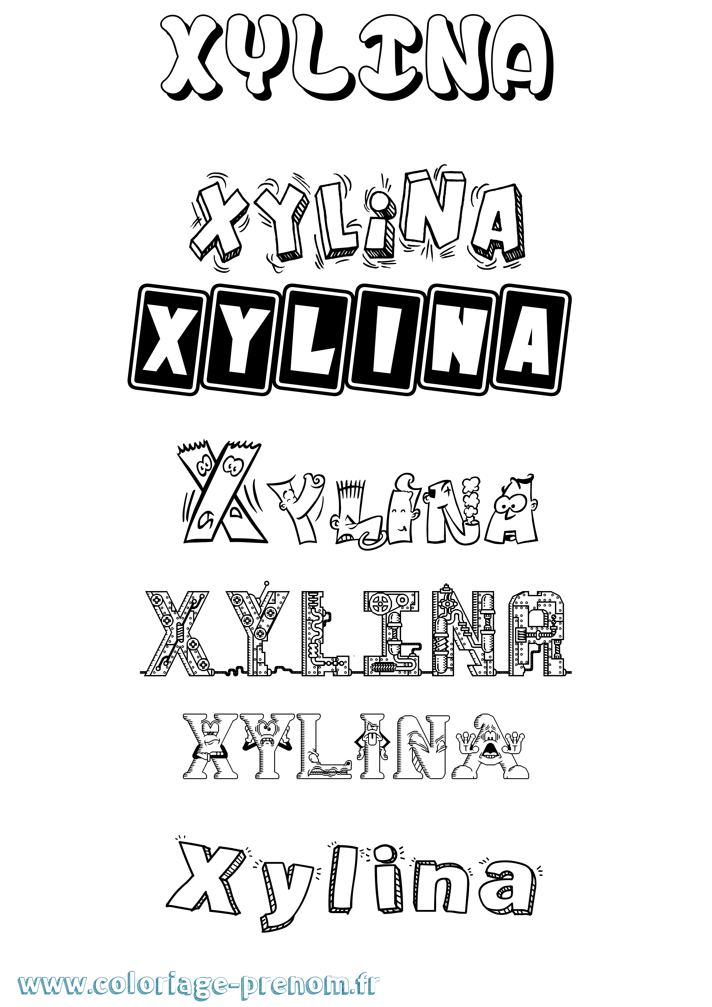 Coloriage prénom Xylina Fun