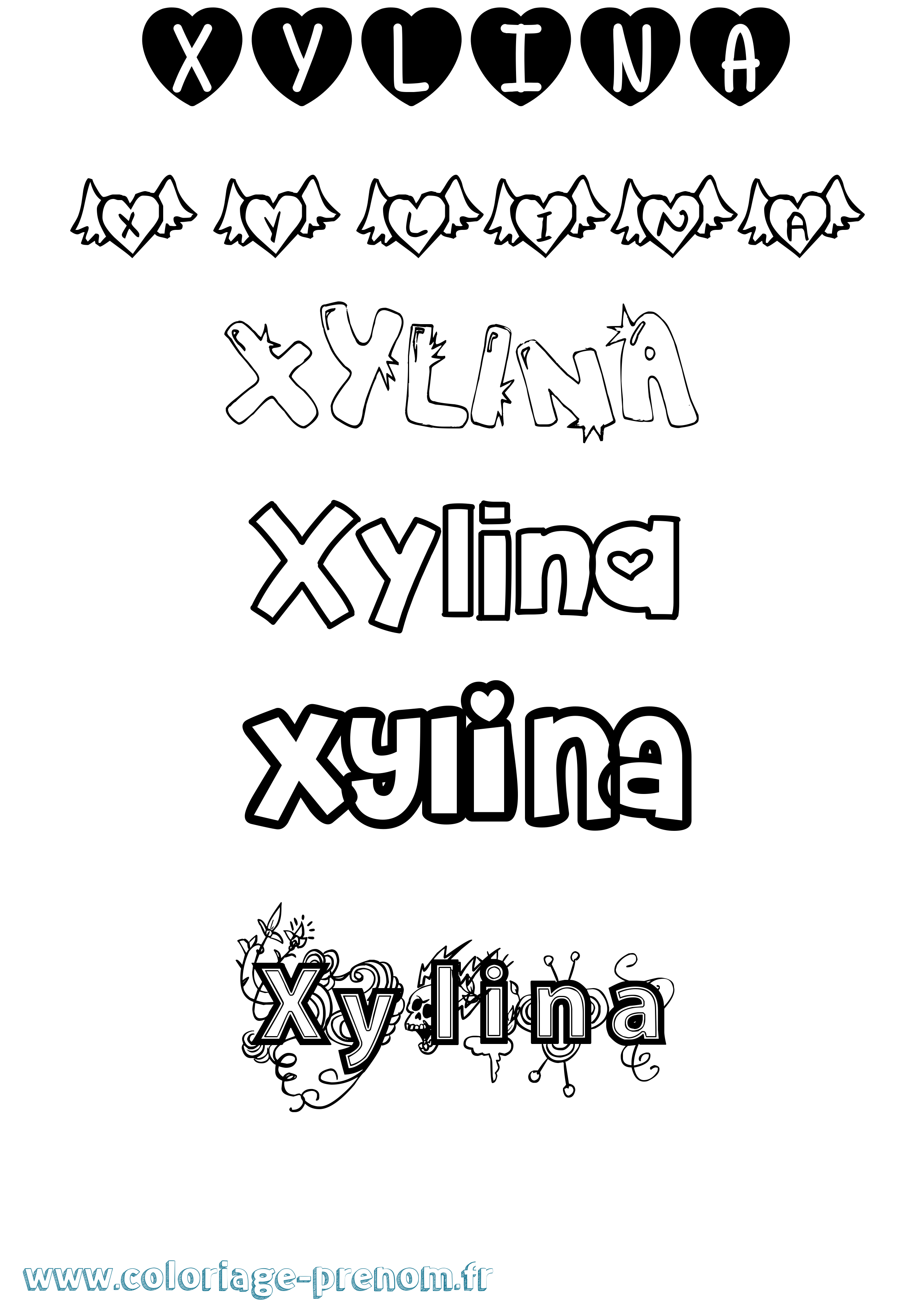 Coloriage prénom Xylina Girly