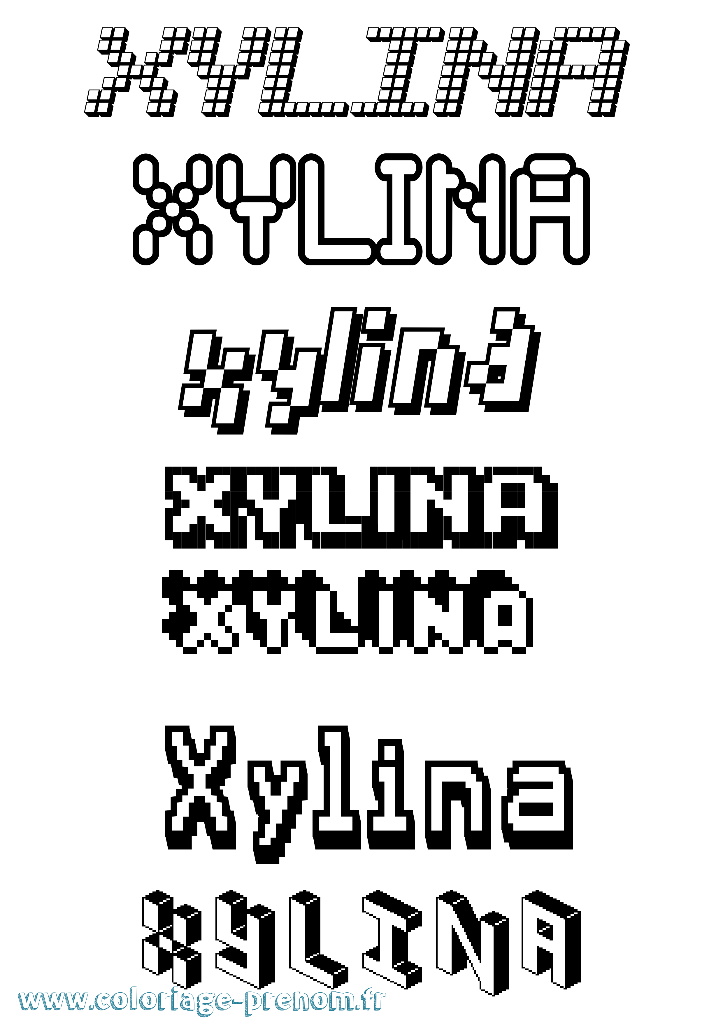 Coloriage prénom Xylina Pixel