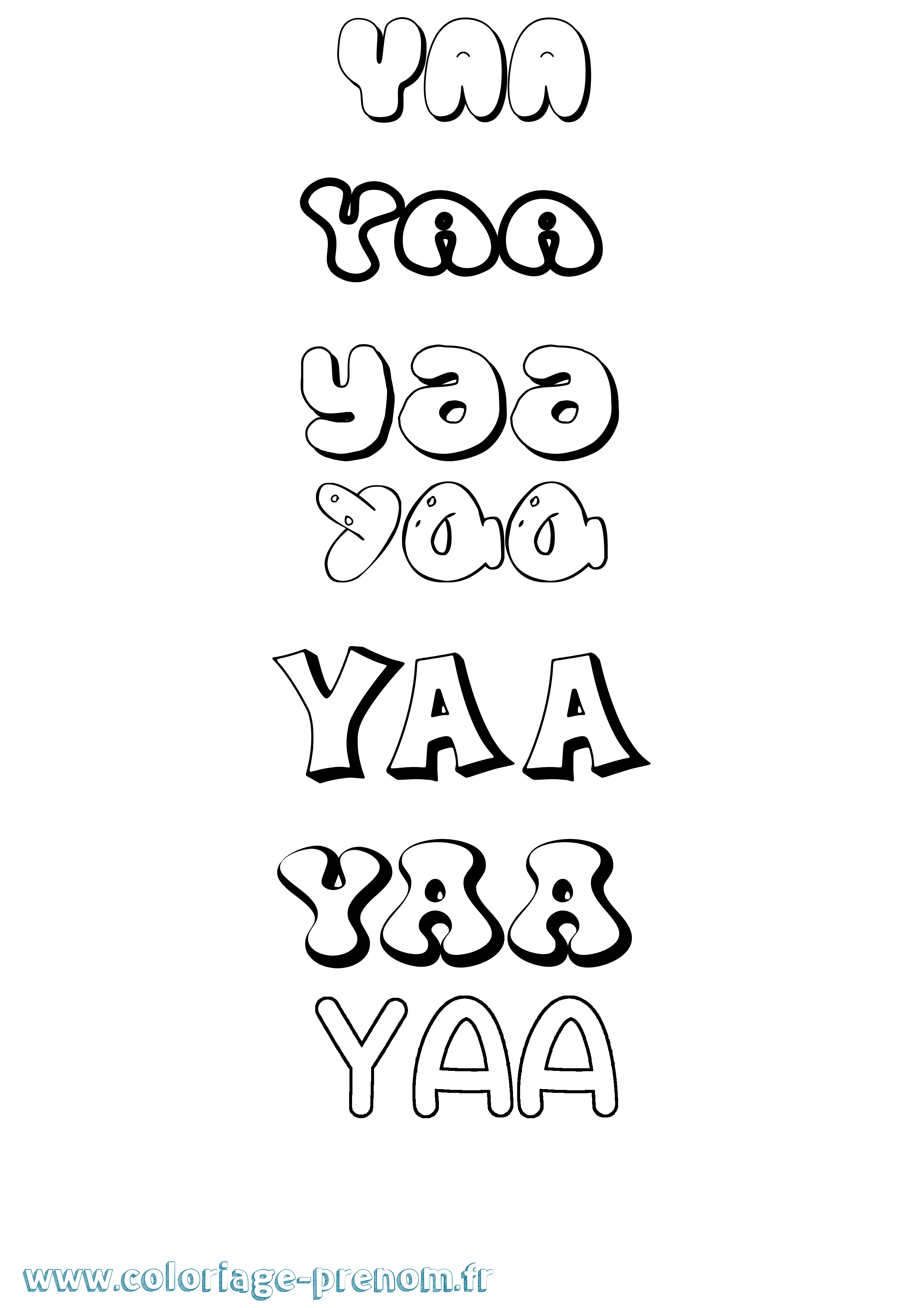 Coloriage Yaa Bubble Coloriage prénom Yaa Bubble