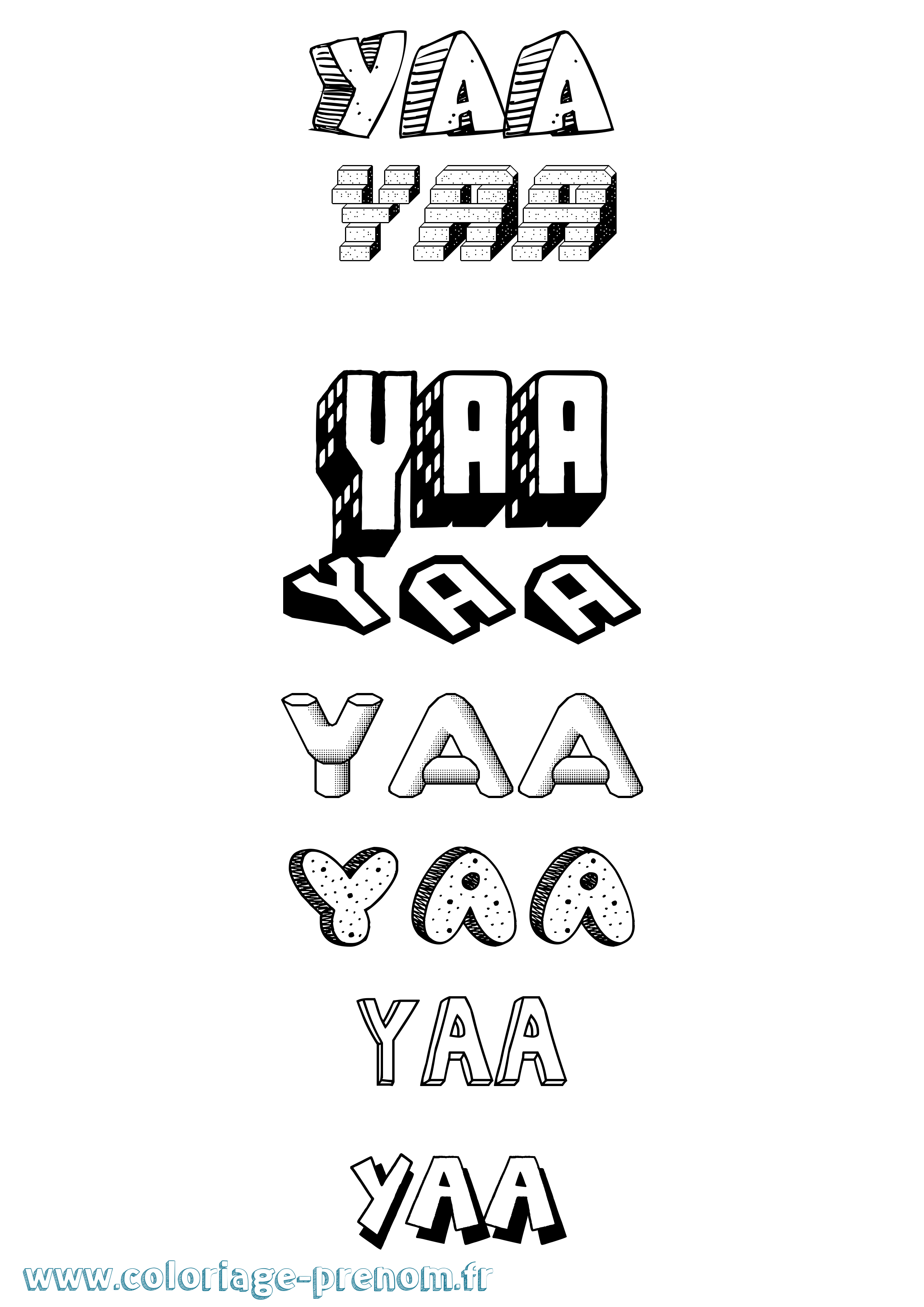 Coloriage Yaa Effet 3D Coloriage prénom Yaa Effet 3D